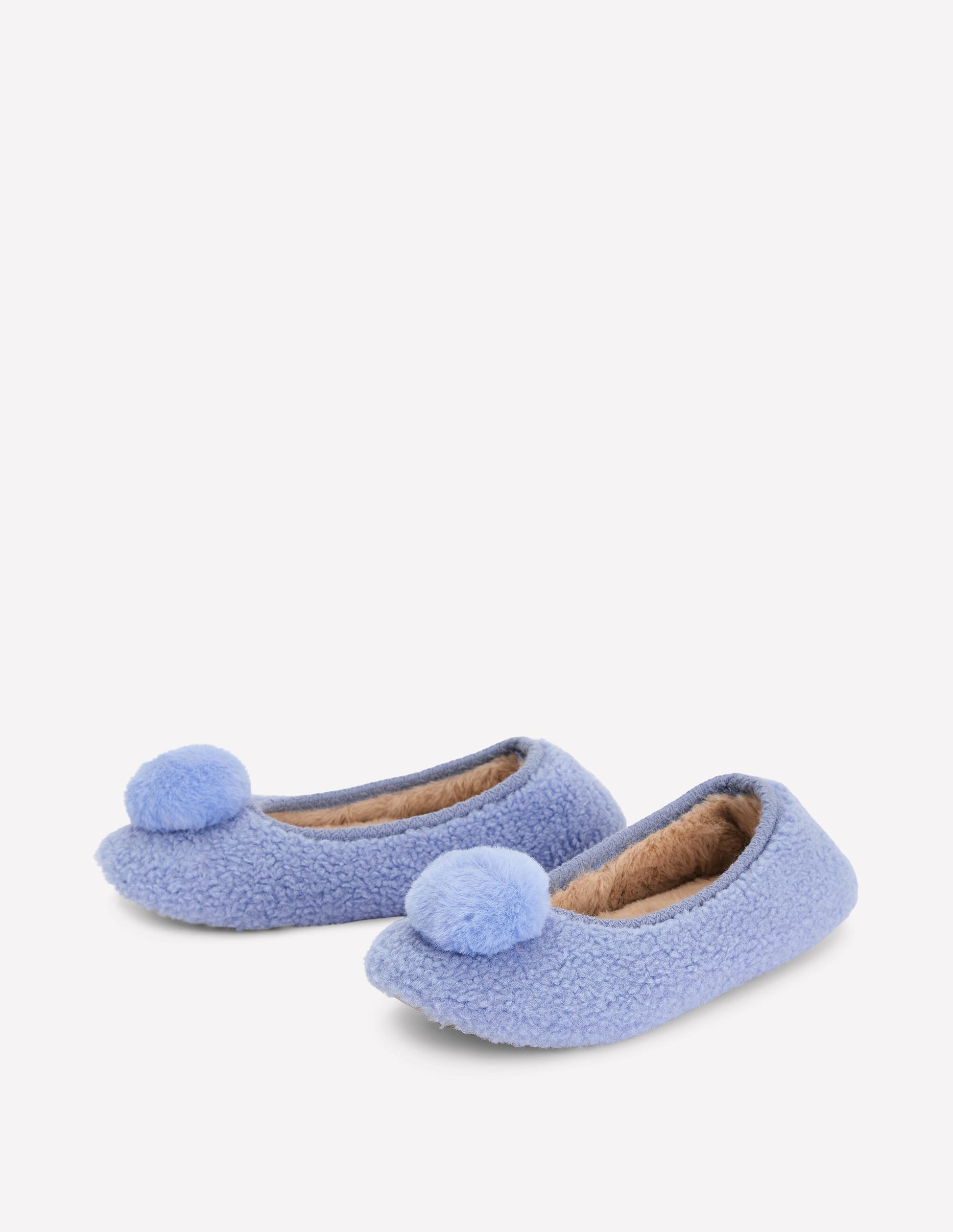Borg Pompom Slippers-Blue-3