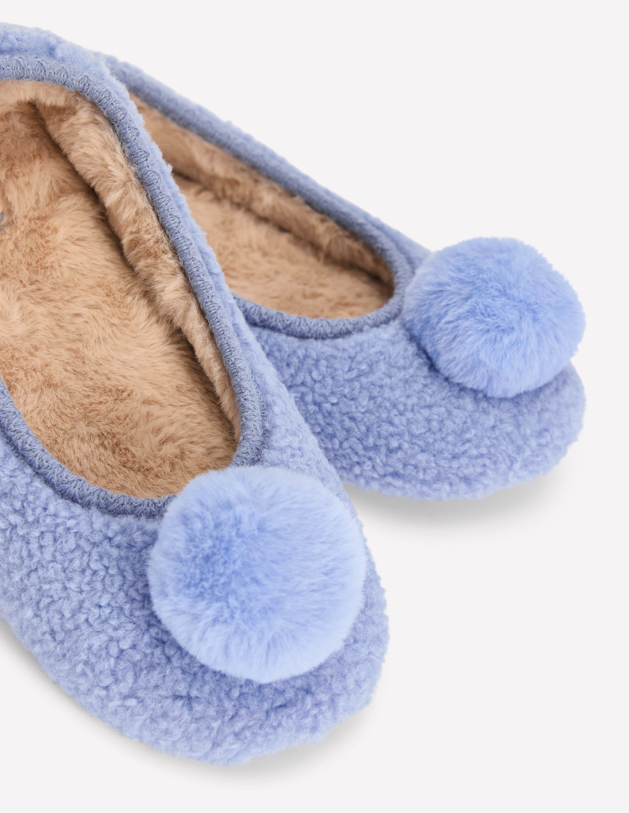 Borg Pompom Slippers-Blue - Image 4