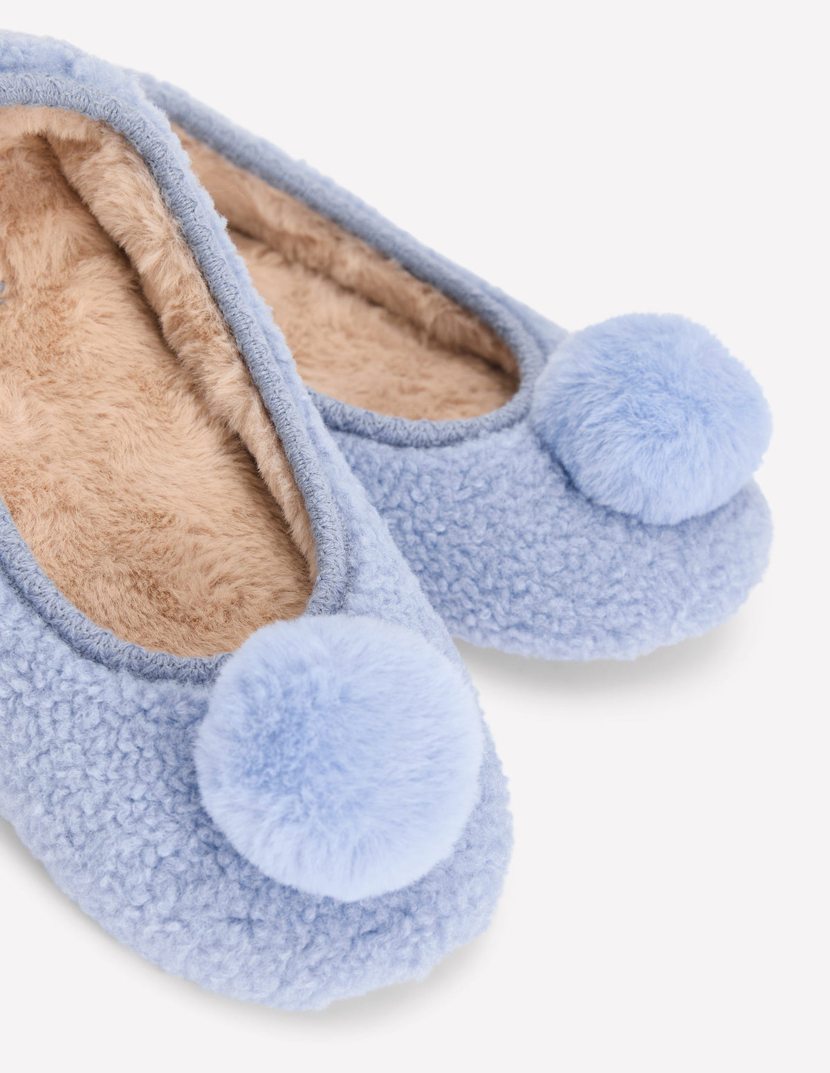 Borg Pompom Slippers-Blue-4