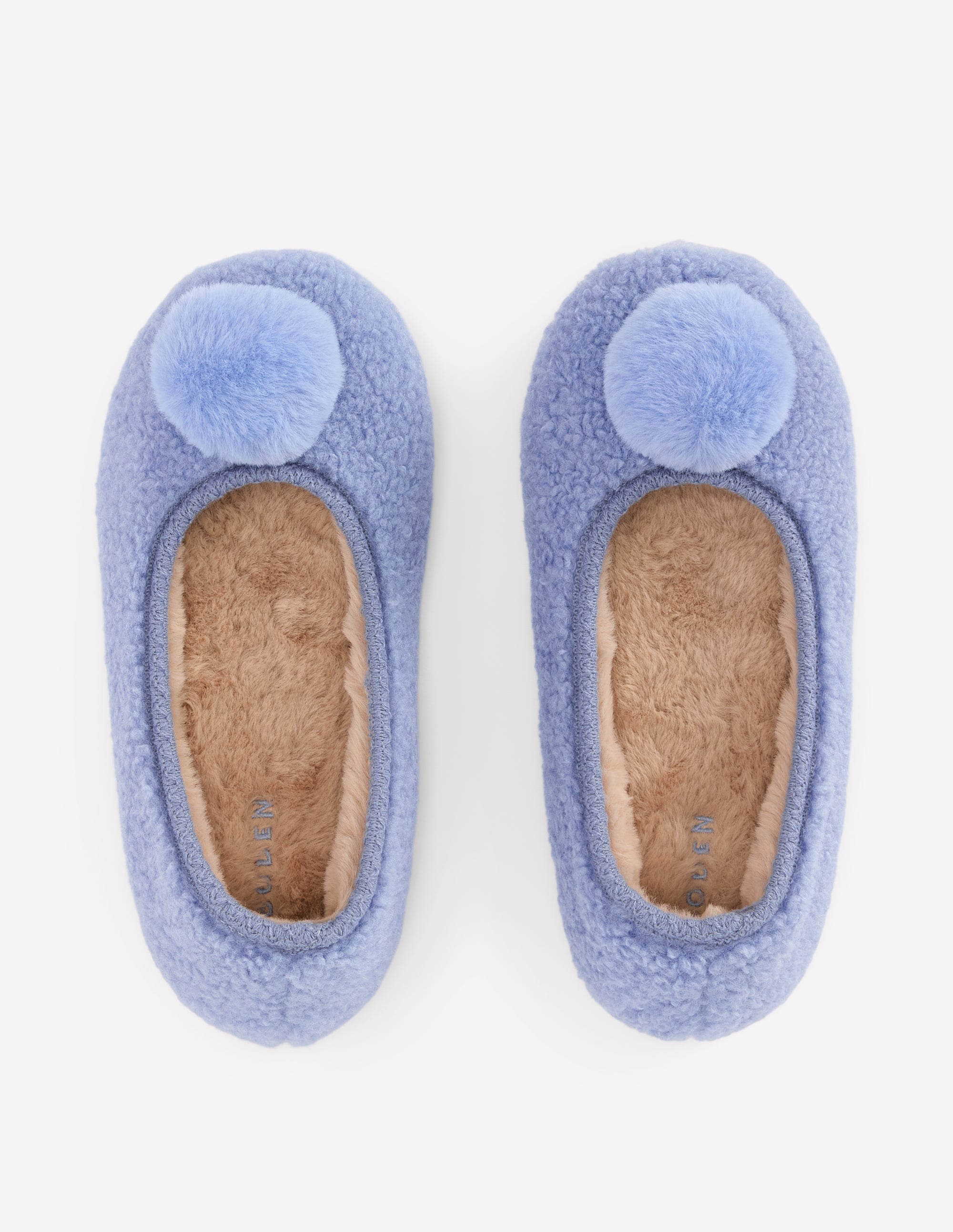 Borg Pompom Slippers-Blue - Image 5