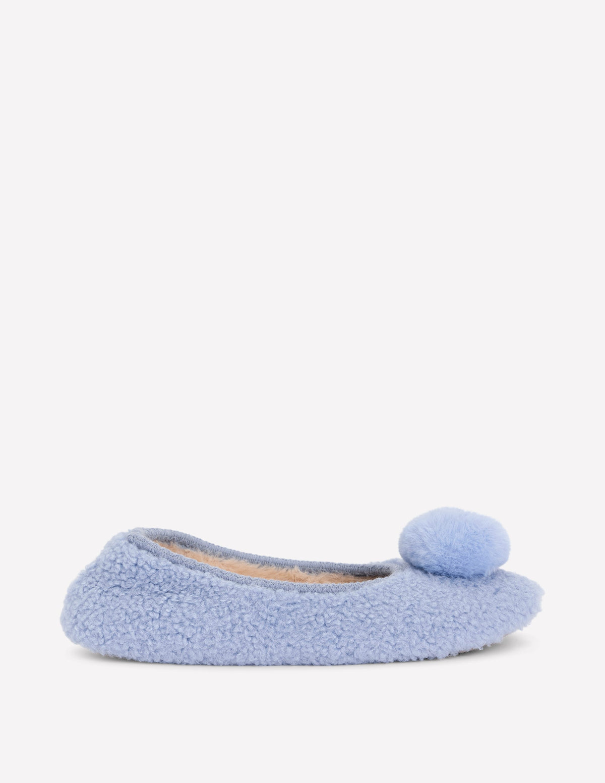 Borg Pompom Slippers-Blue-2