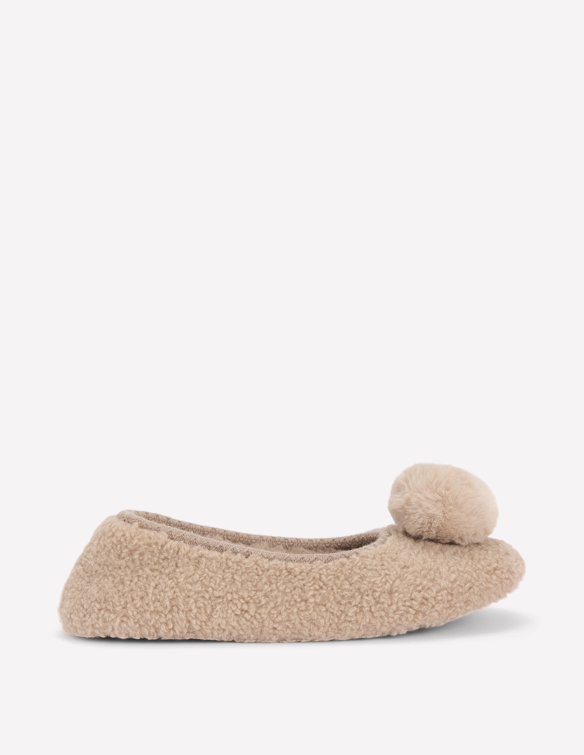 Borg Pompom Slippers-Natural - Image 1