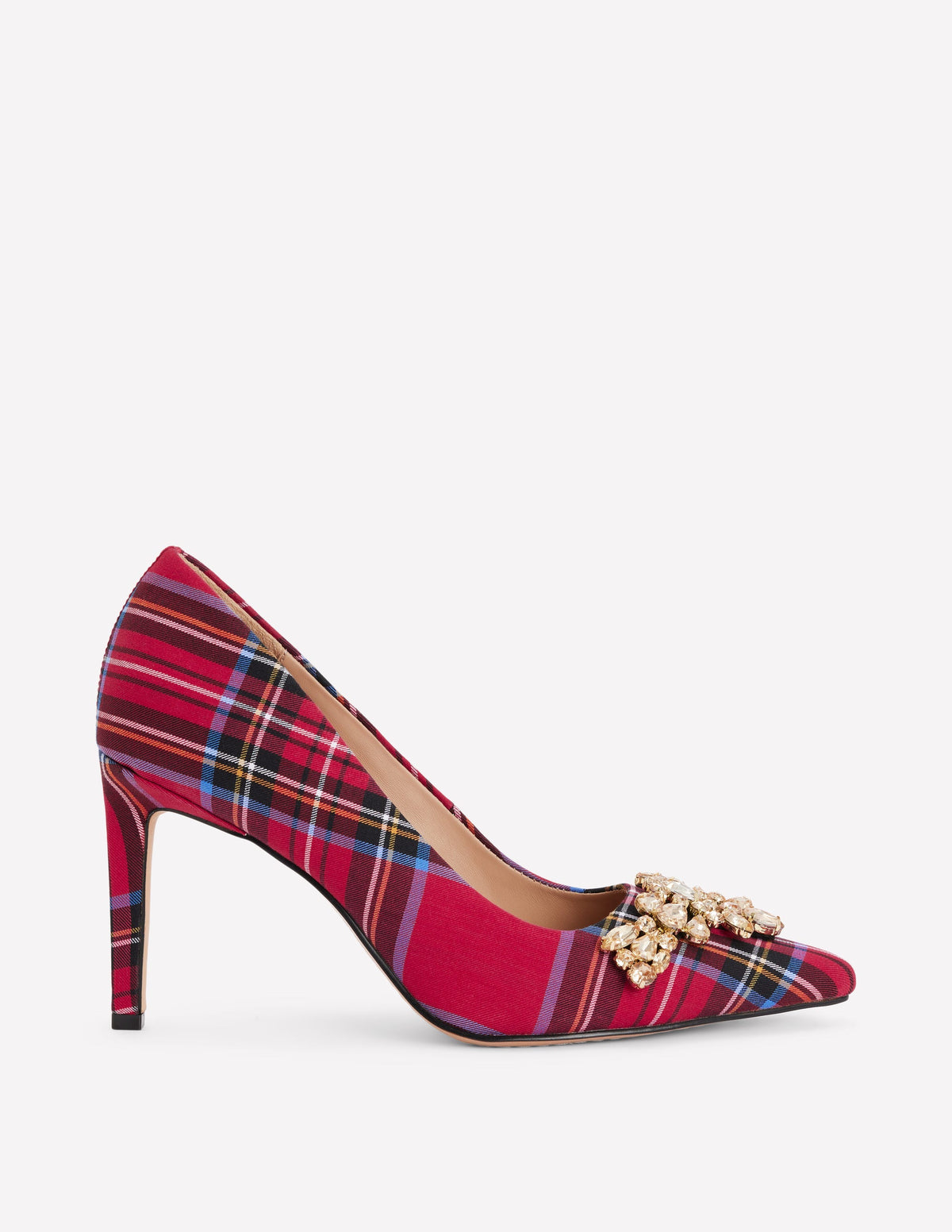 Embellished Court Shoes-Red Tartan-1