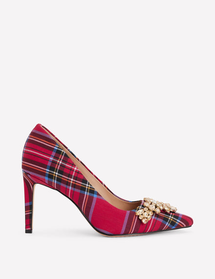 Embellished Court Shoes-Red Tartan