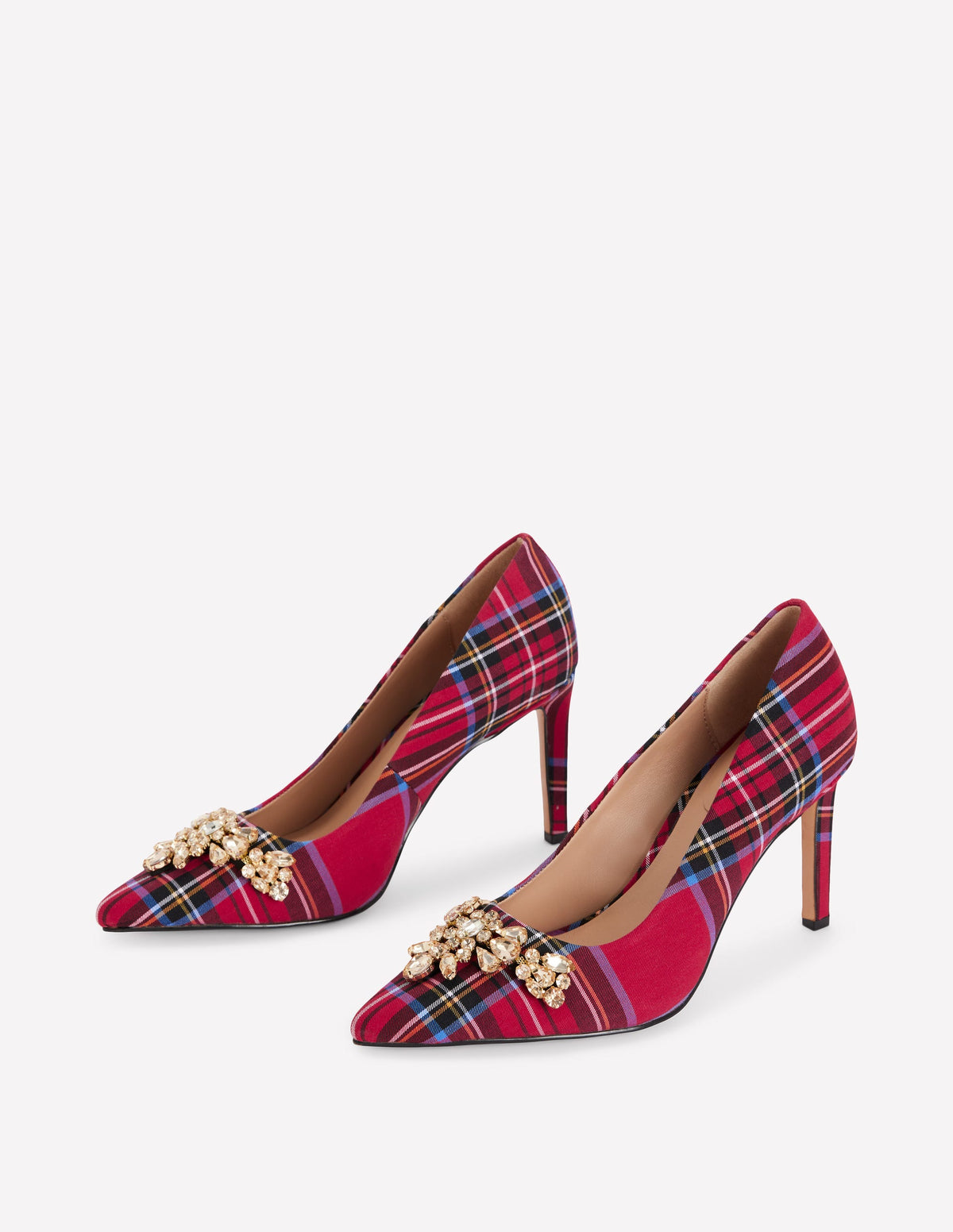 Embellished Court Shoes-Red Tartan - Image 3