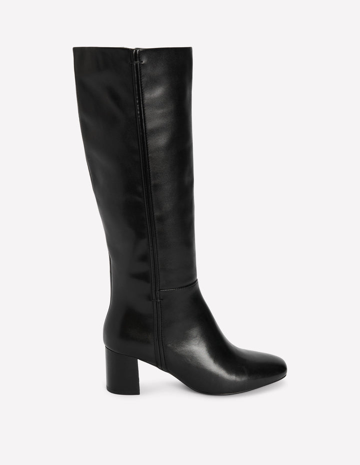 Seam Detail Knee Boots-Black