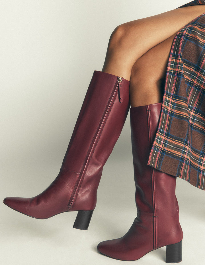 Seam Detail Knee Boots-Dark Burgundy