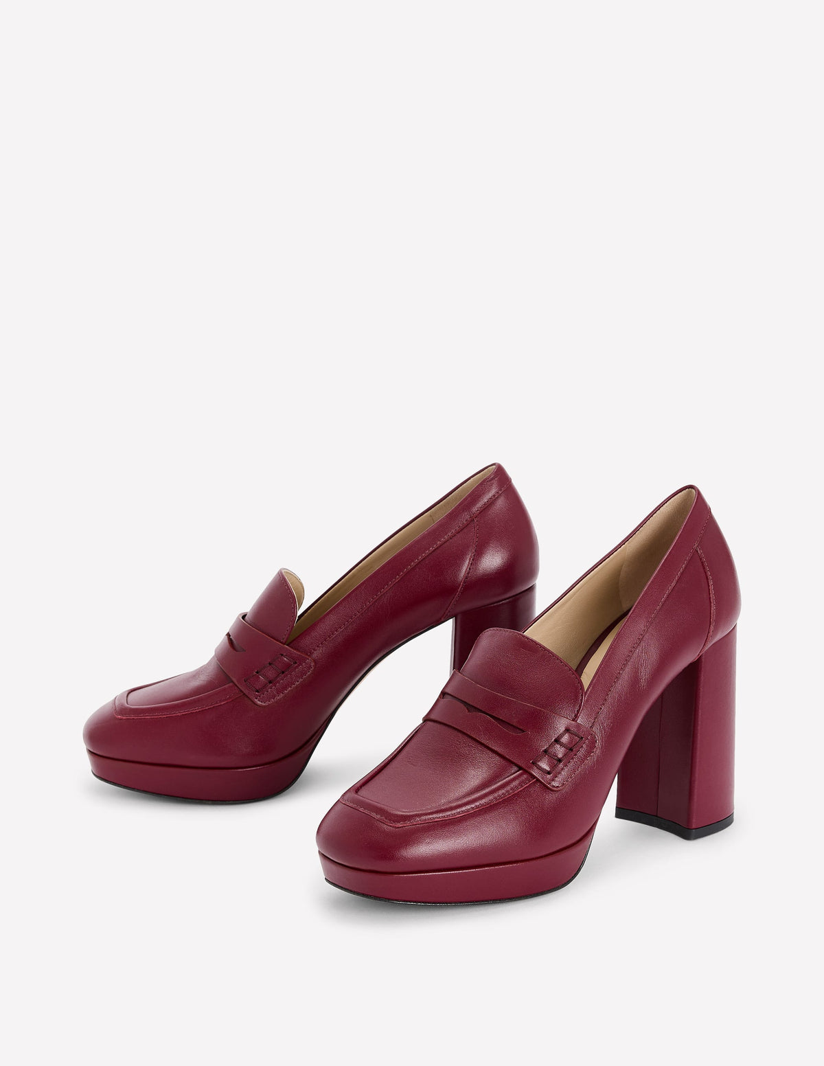 Platform Heeled Loafers-Oxblood-3