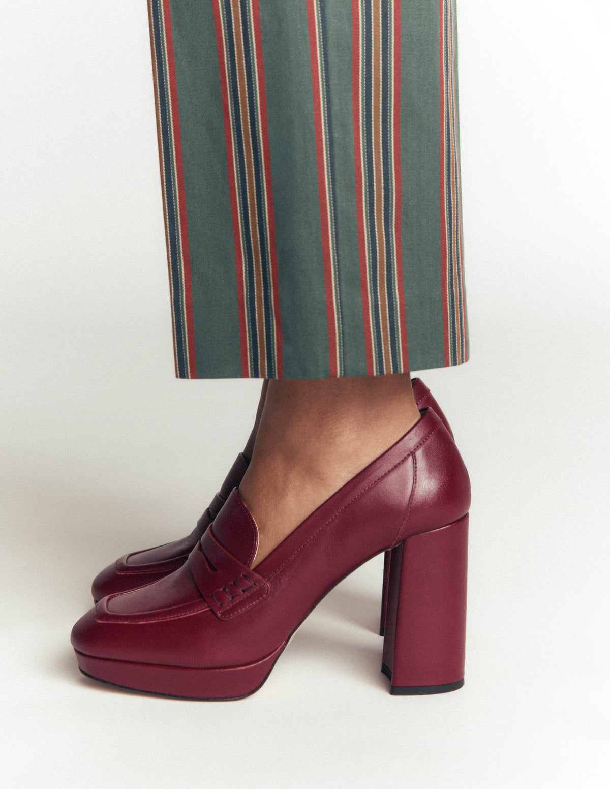 Platform Heeled Loafers-Oxblood-2