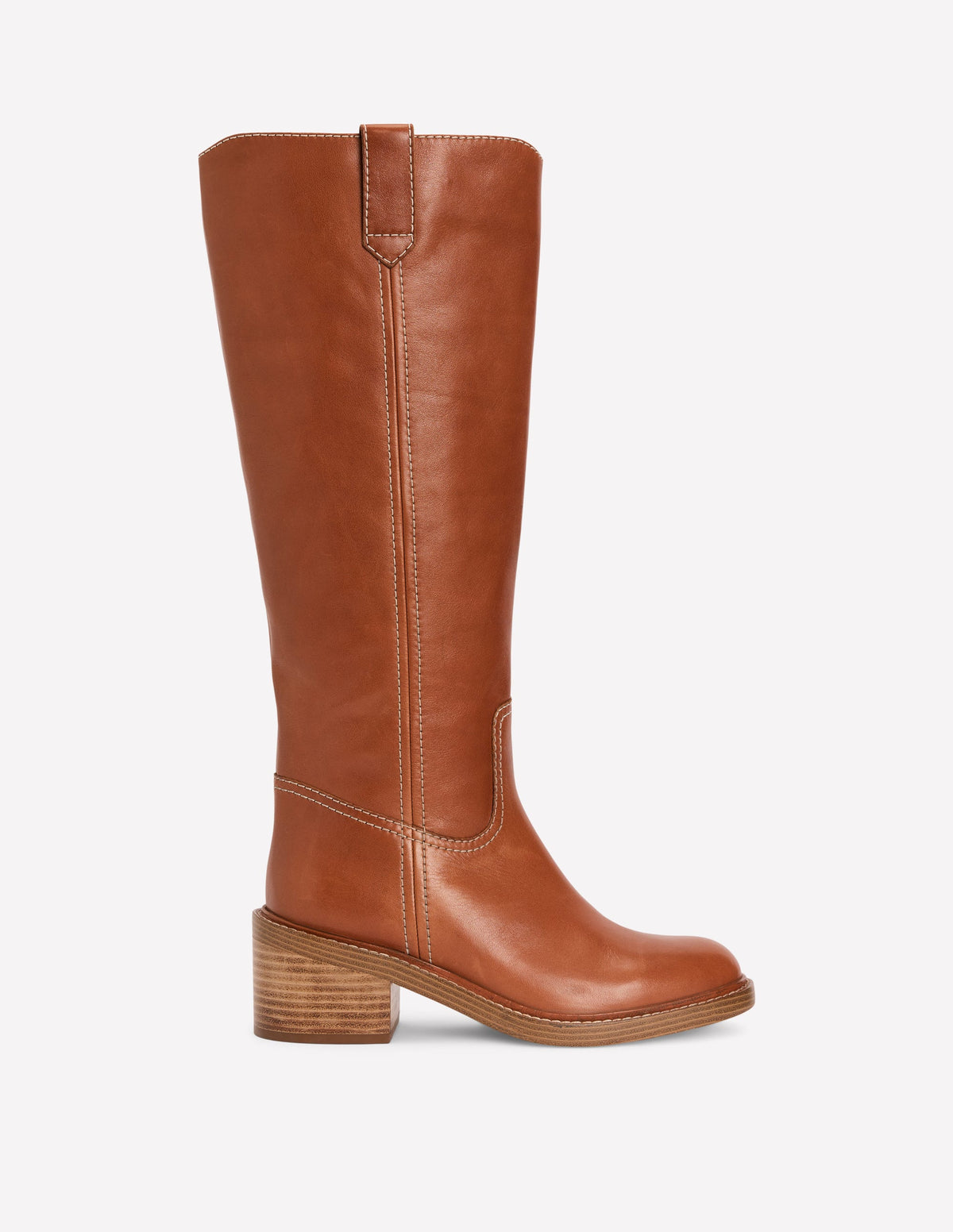 Casual Stitch Knee Boots-Tan Leather - Image 1