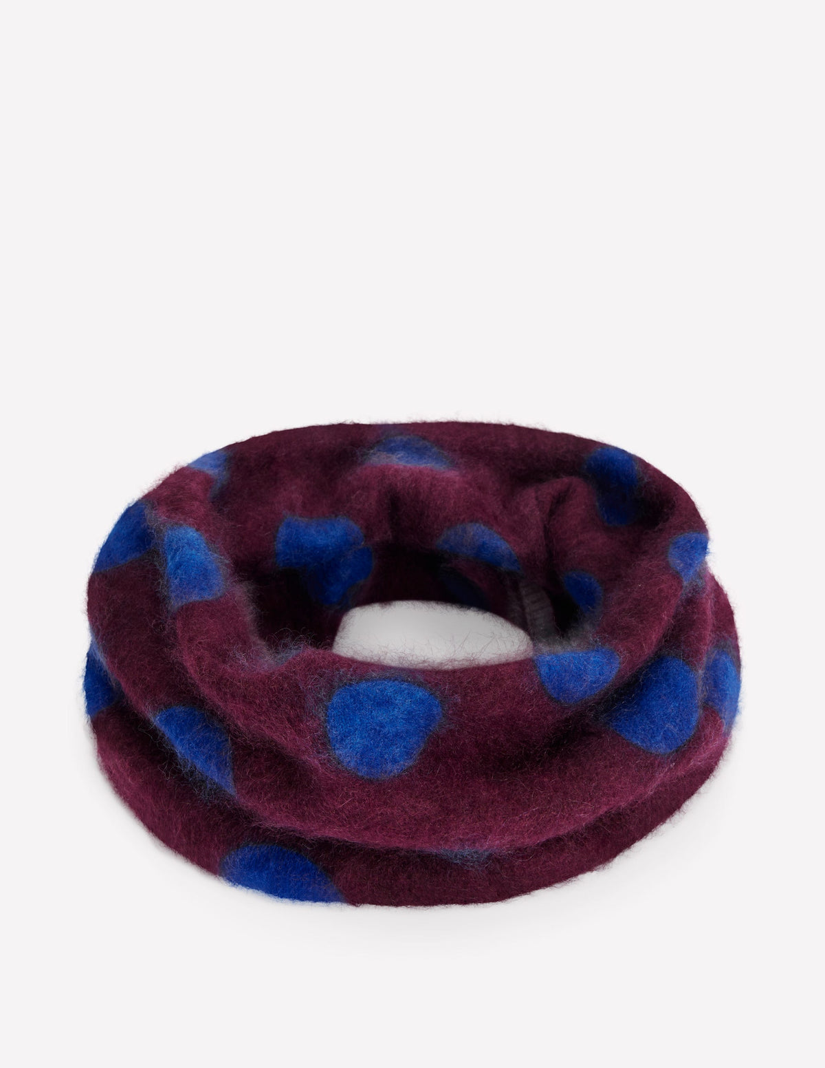 Brushed Cashmere Snood-Dark Cherry, Blue Spot - Image 4