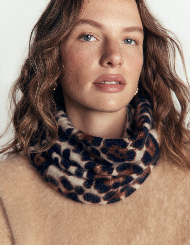 Brushed Cashmere Snood-Leopard