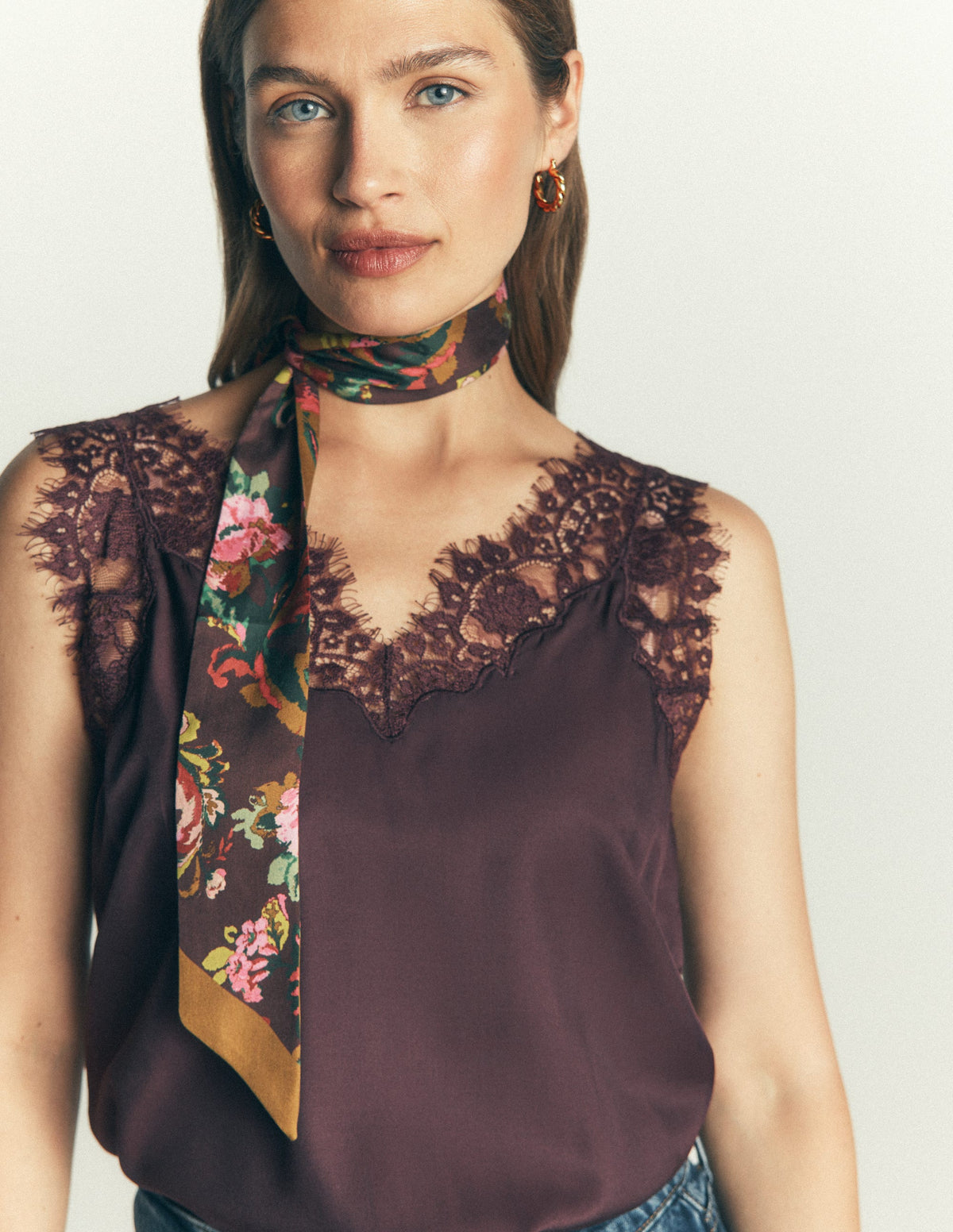 Octavia Skinny Silk Scarf-Green and Brown Paisley - Image 2