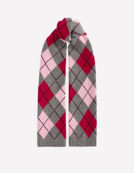 Knit Scarf-Charcoal, Red and Pink Argyle