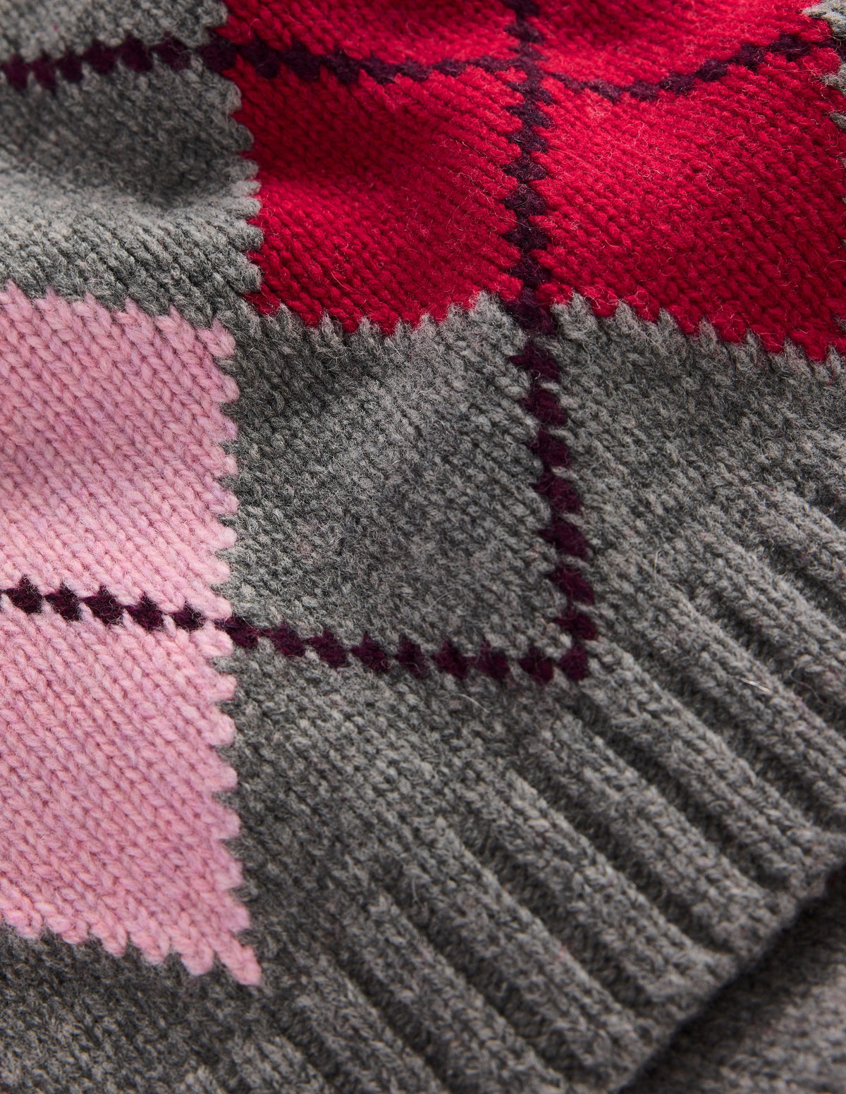 Knit Scarf-Charcoal, Red and Pink Argyle-3