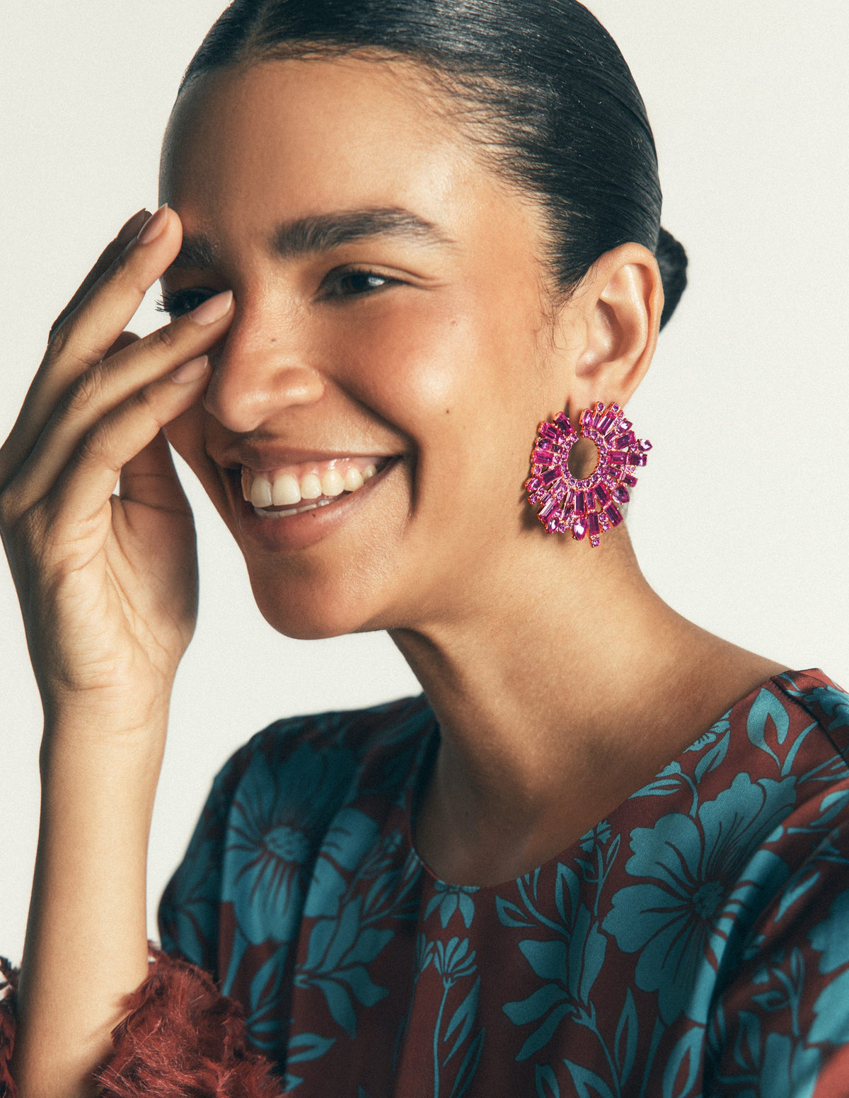 Jewel Garland Earrings-Pink-2