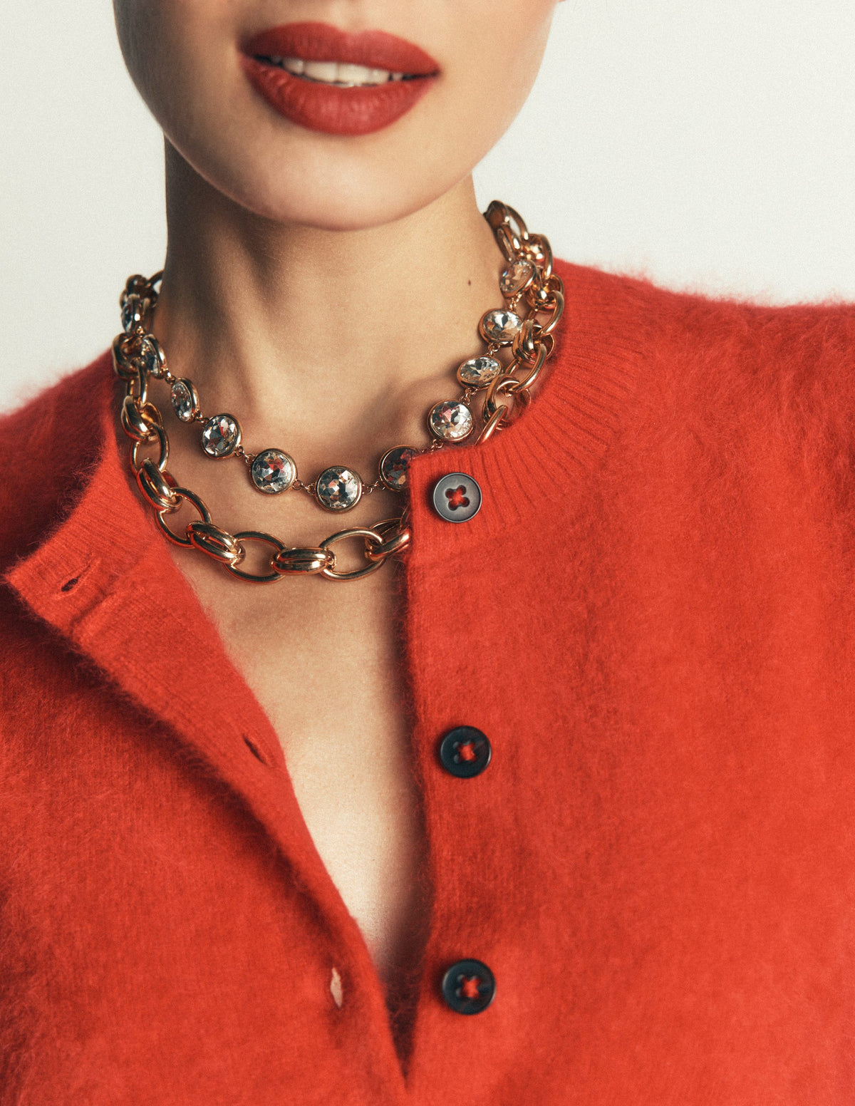 Metal Jewel Chunky Necklace-Gold-2