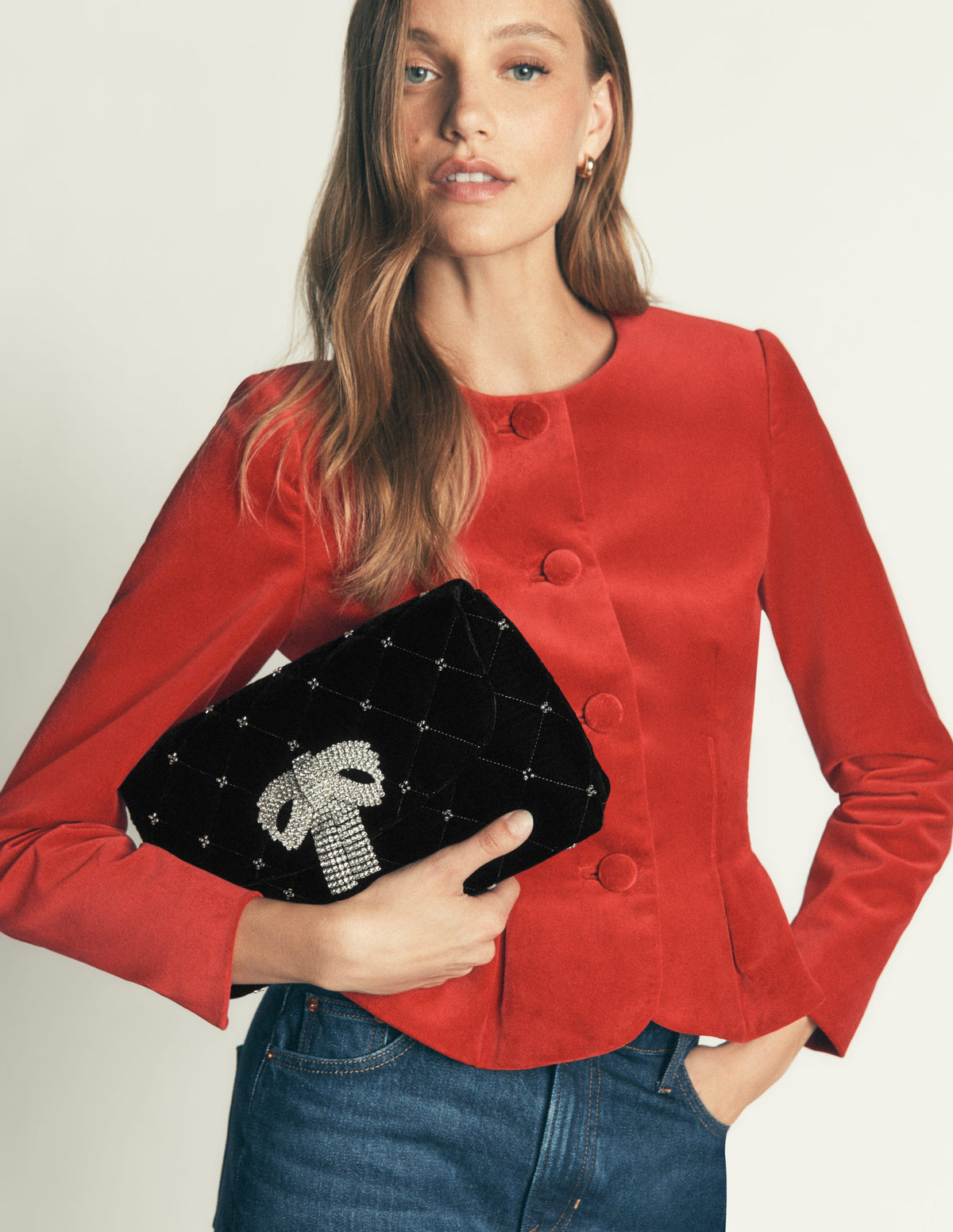 Velvet Embellished Bag-Black-2