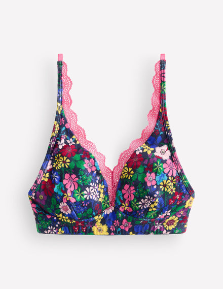 Stripe & Stare Lace Plunge Bra-Floral