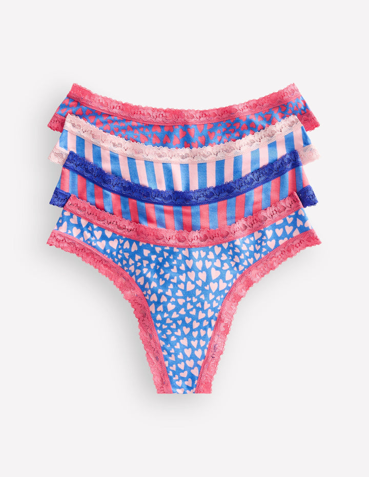 Stripe & Stare Thong 4 Pack-Stripes and Hearts Four Pack