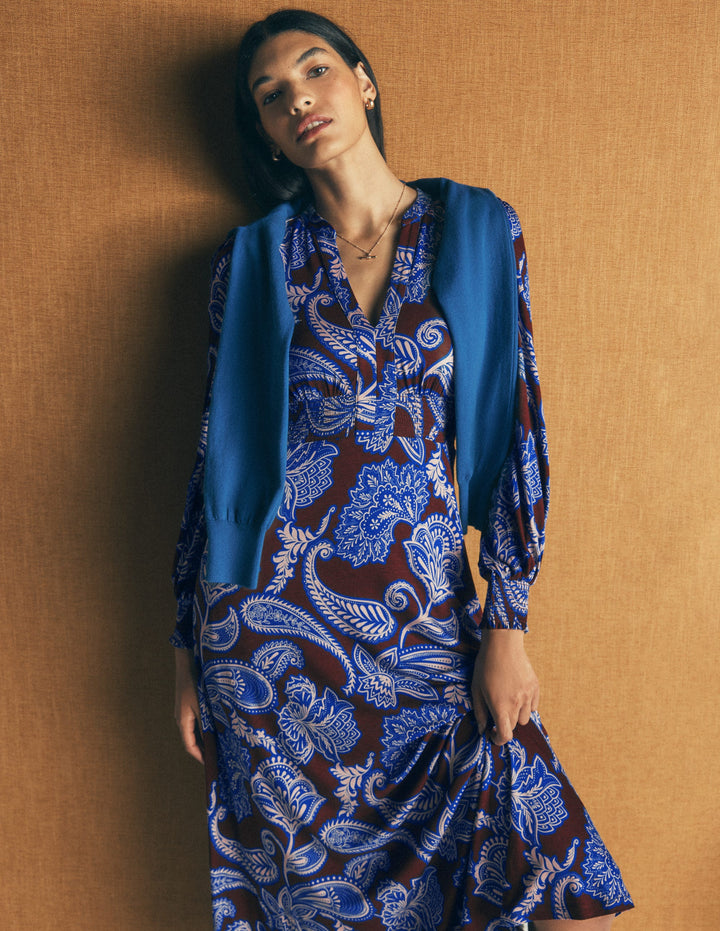 Georgia Jersey Midi Dress-Raw Umber, Paisley Bouquet