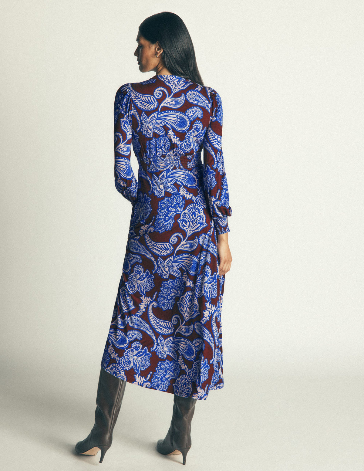 Georgia Jersey Midi Dress-Raw Umber, Paisley Bouquet-3