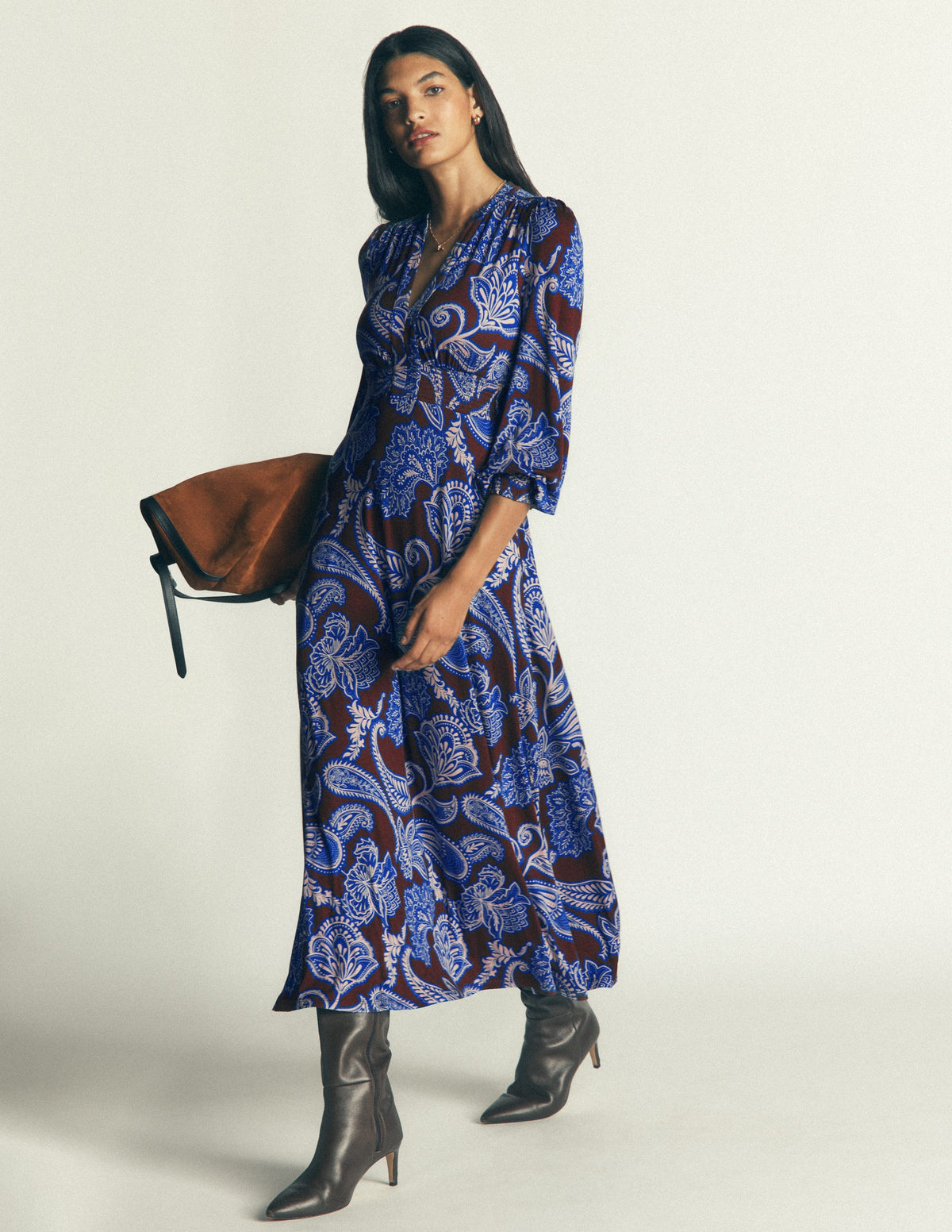 Georgia Jersey Midi Dress-Raw Umber, Paisley Bouquet - Image 4