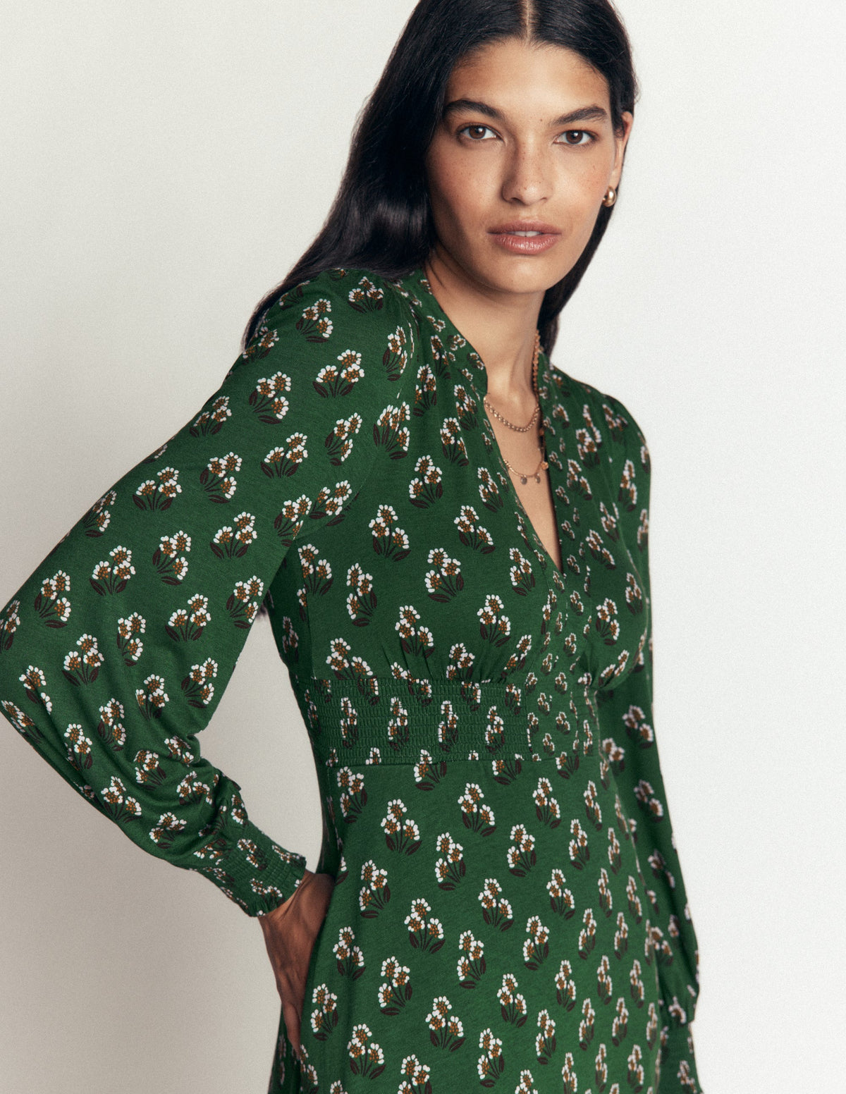 Georgia Jersey Midi Dress-Dark Green, Ditsy Carnation-2