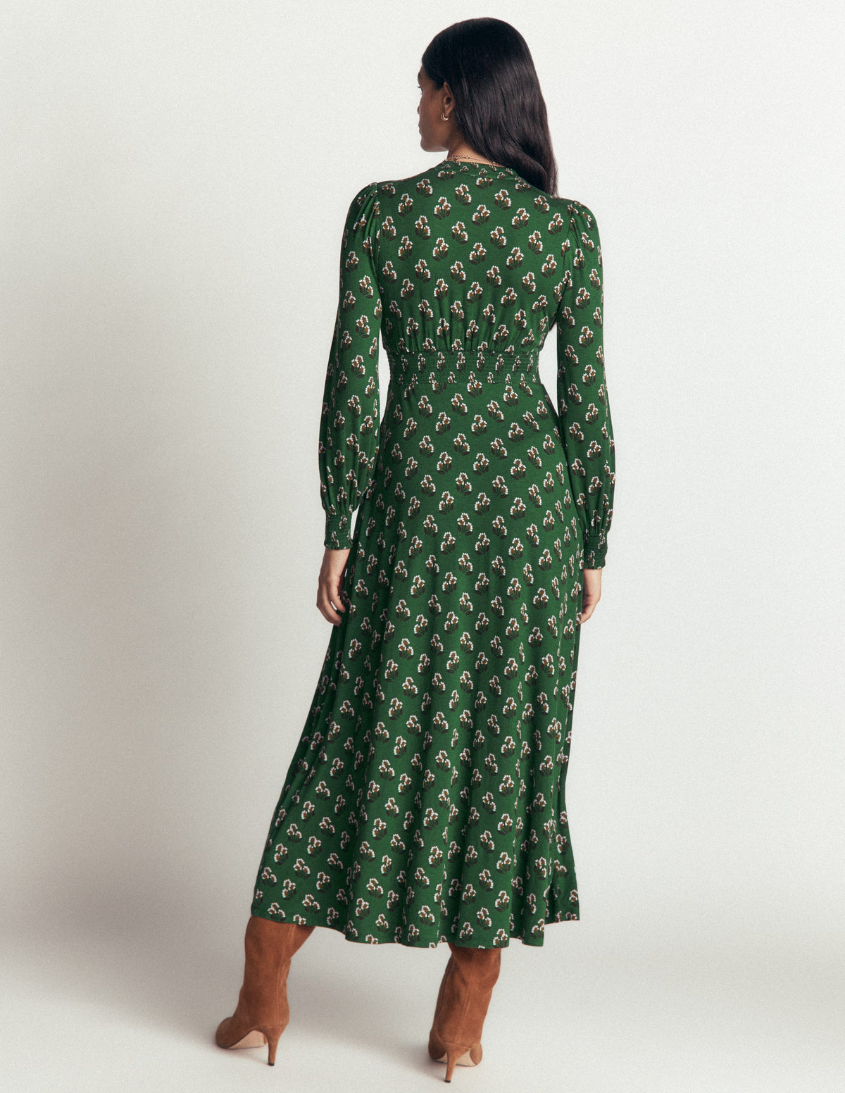 Georgia Jersey Midi Dress-Dark Green, Ditsy Carnation - Image 3