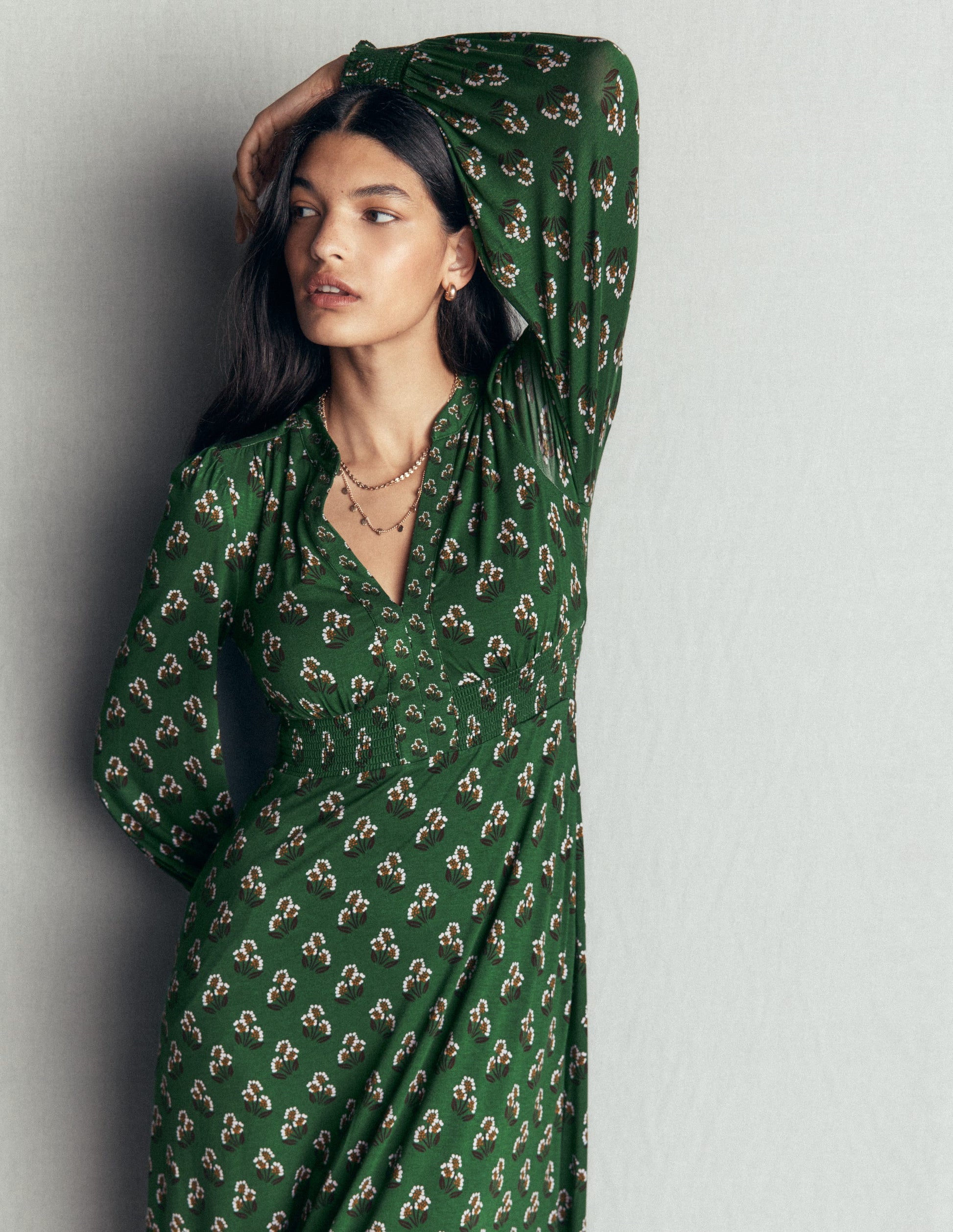 boden midi dress Georgia Jersey - Dark Green, Ditsy Carnation over dotty print SHEIN Black Polka Dot Size:AU6 thml dress