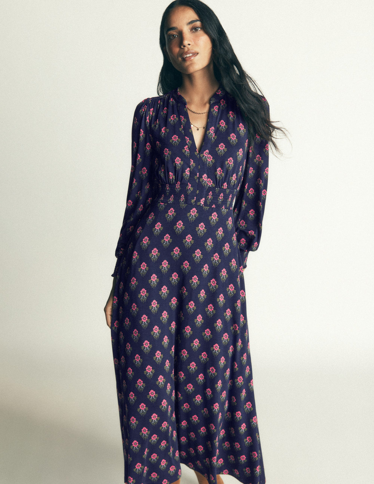Georgia Jersey Midi Dress-Navy, Flourishing Spring Stamp-6