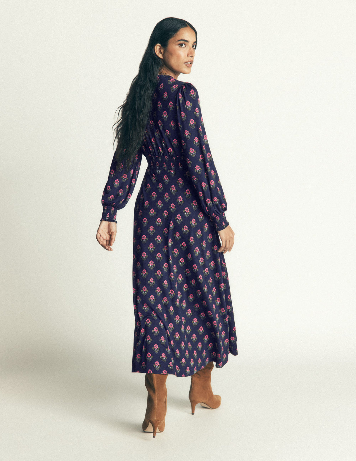 Georgia Jersey Midi Dress-Navy, Flourishing Sprig Stamp-8