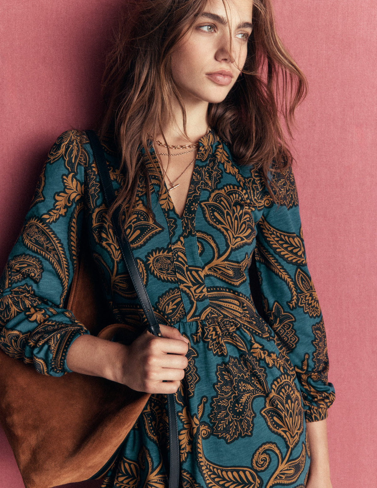 Naomi Relaxed Jersey Dress-Legion Blue, Paisley Bouquet - Image 1