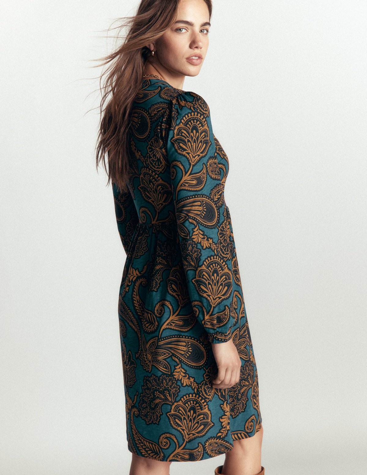 Naomi Relaxed Jersey Dress-Legion Blue, Paisley Bouquet-3