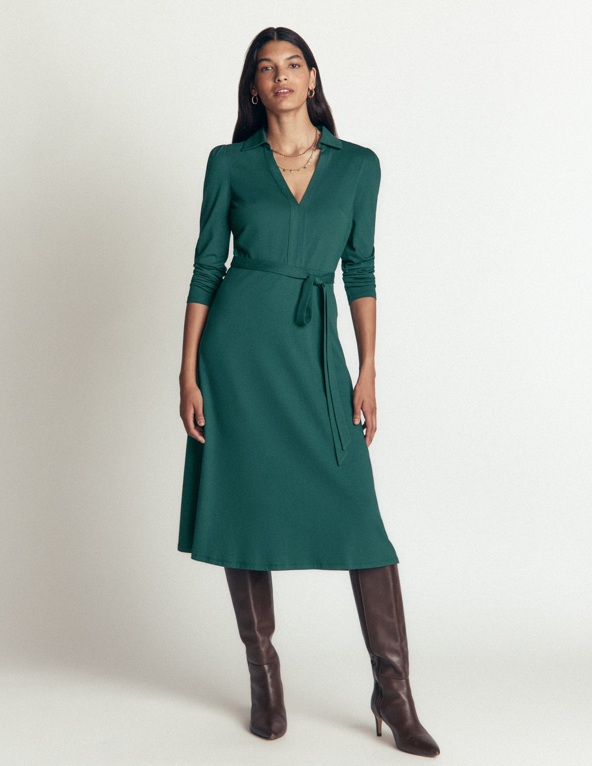 Imogen Collared Jersey Dress-Sea Moss-1