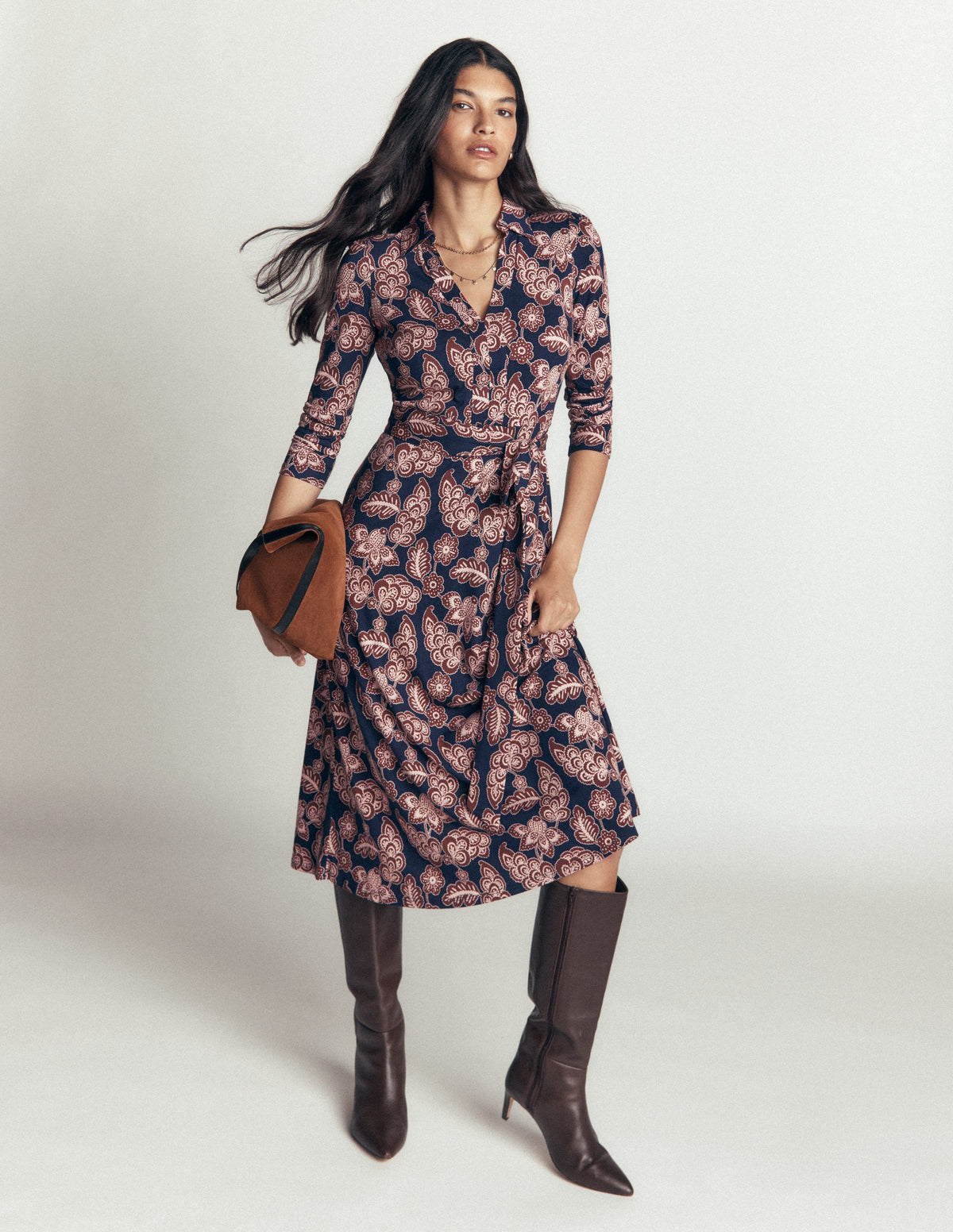Imogen Collared Jersey Dress-Navy, Tickled Meadows-1