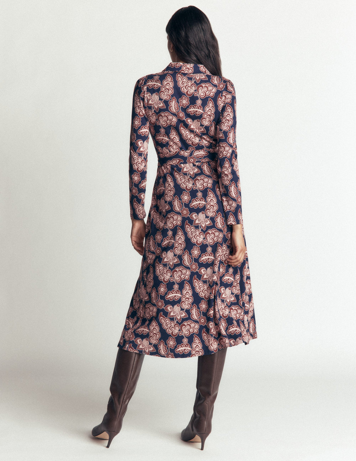 Imogen Collared Jersey Dress-Navy, Tickled Meadows-3