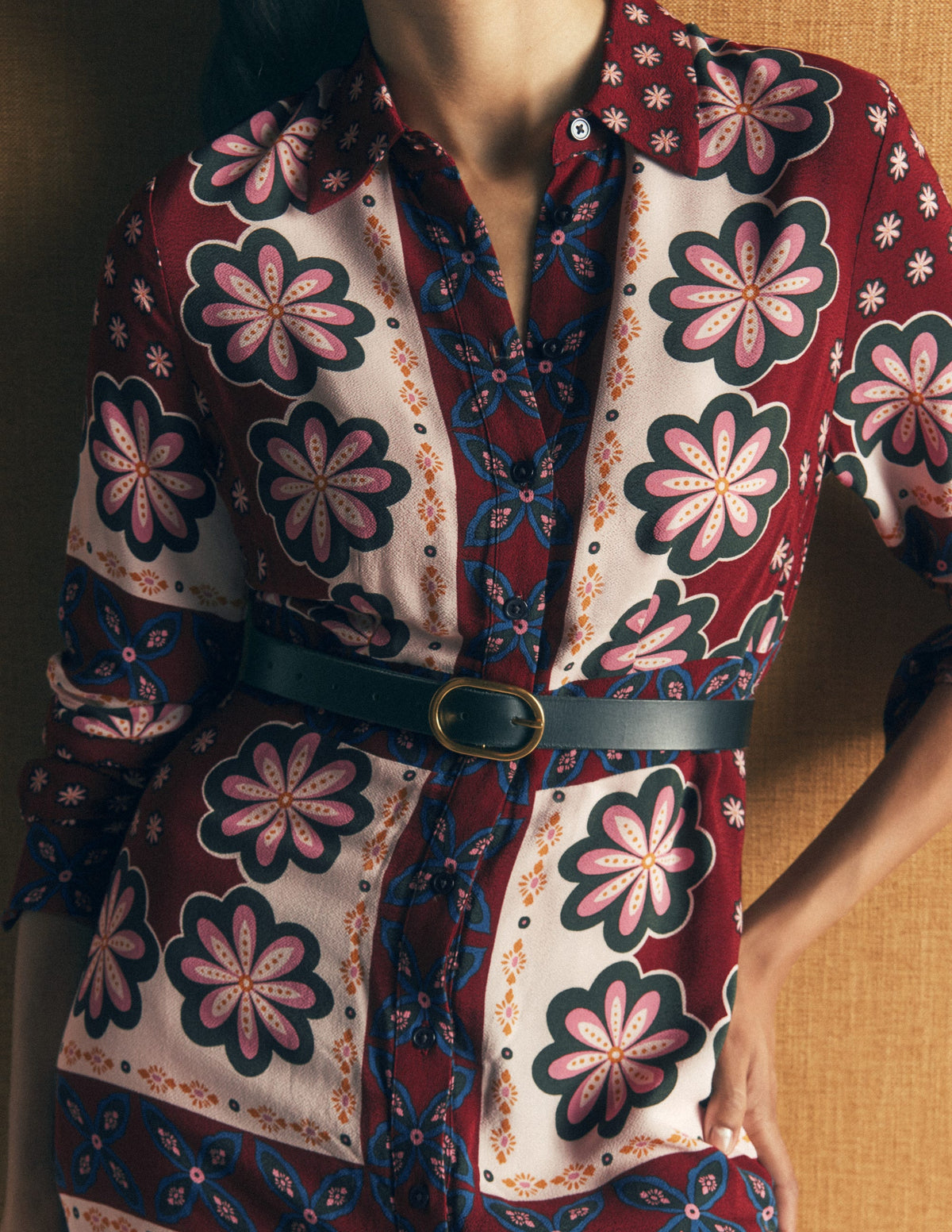 Joanna Midi Shirt Dress-Multi Geo Flora Placement - Image 3