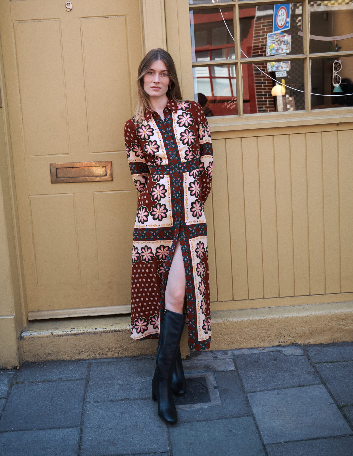 Joanna Midi Shirt Dress-Multi Geo Flora Placement - Image 1