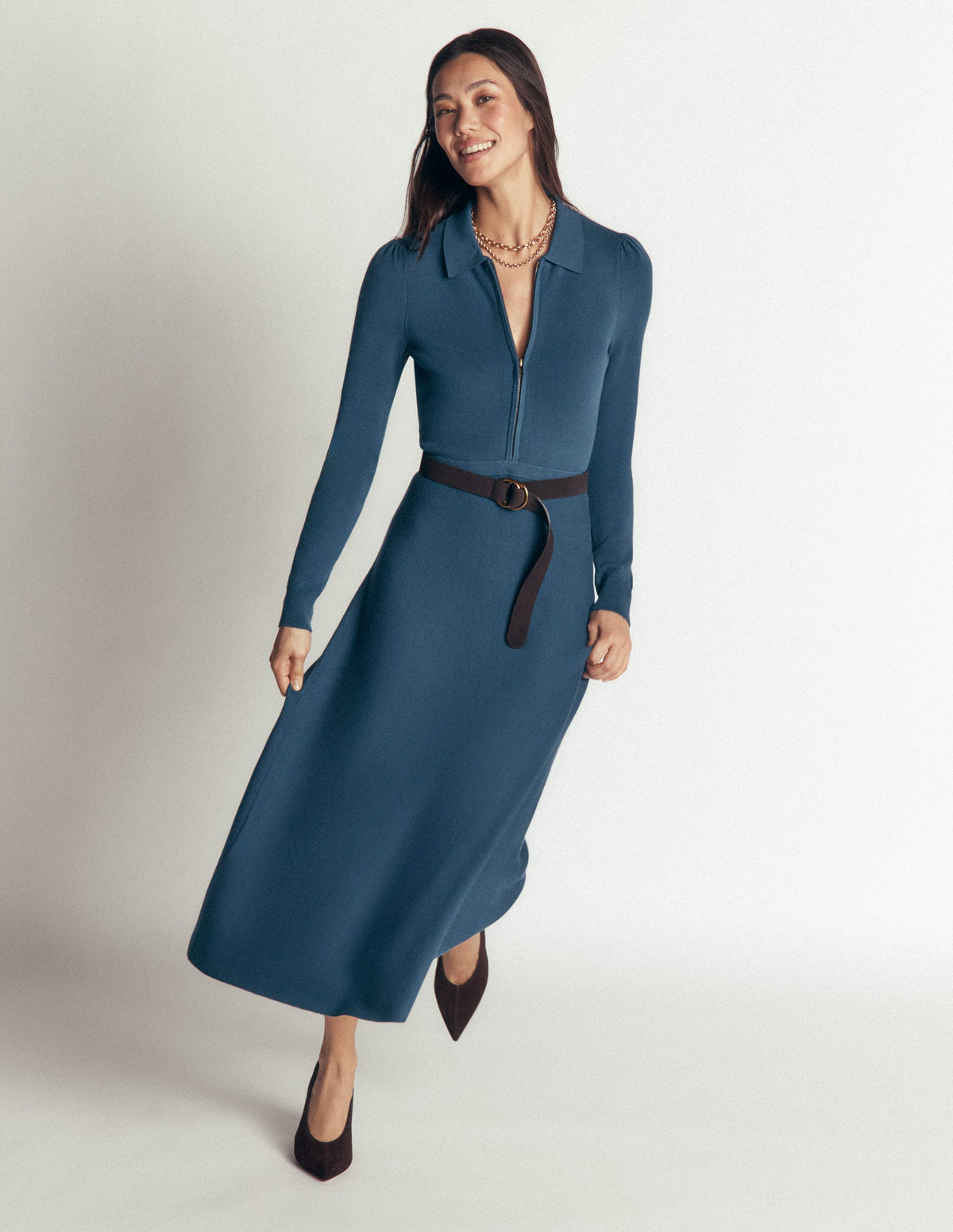 Fiona Zip Front Knitted Dress-Sailor Blue-5