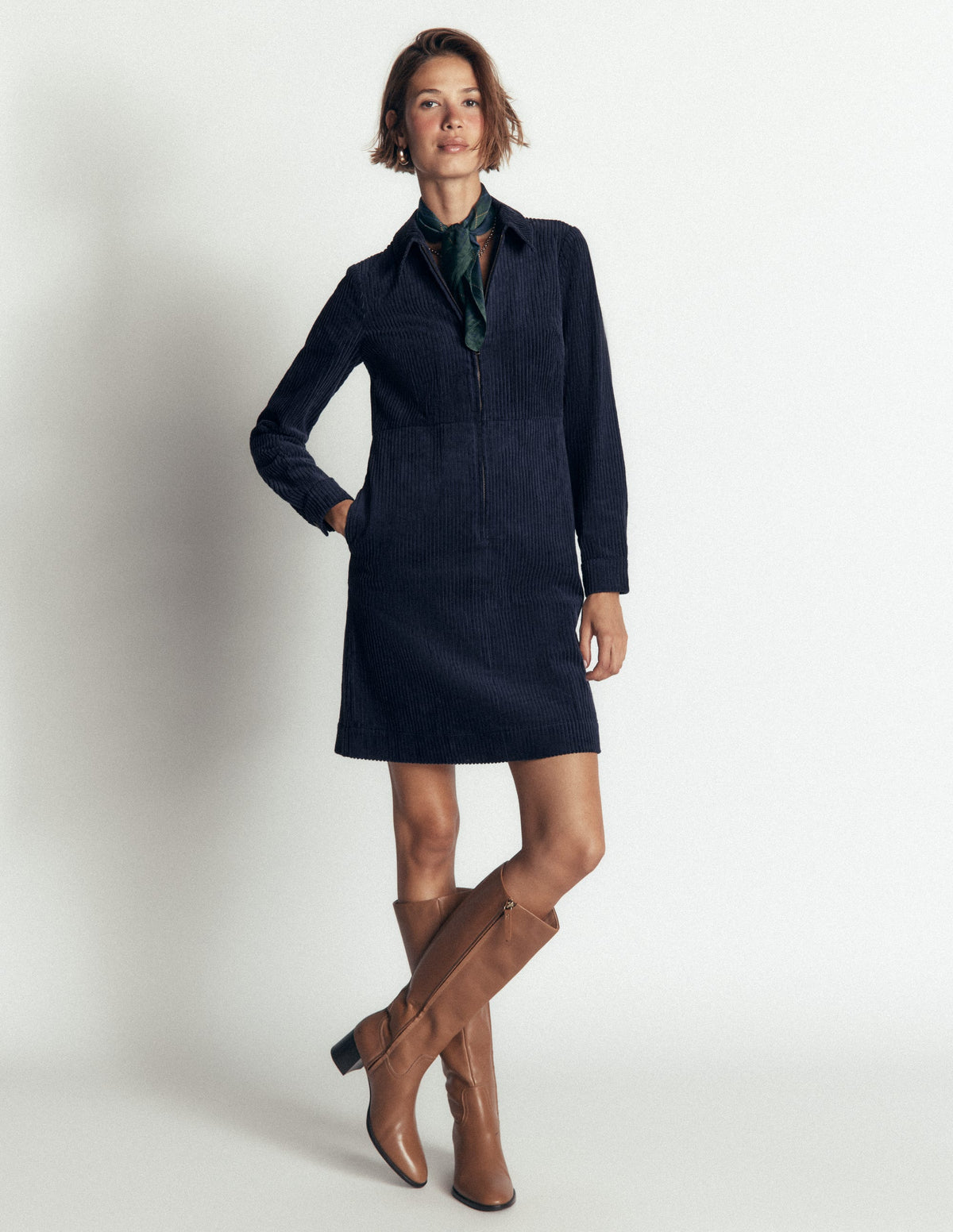 Bronte Cord Short Dress-Navy - Image 4