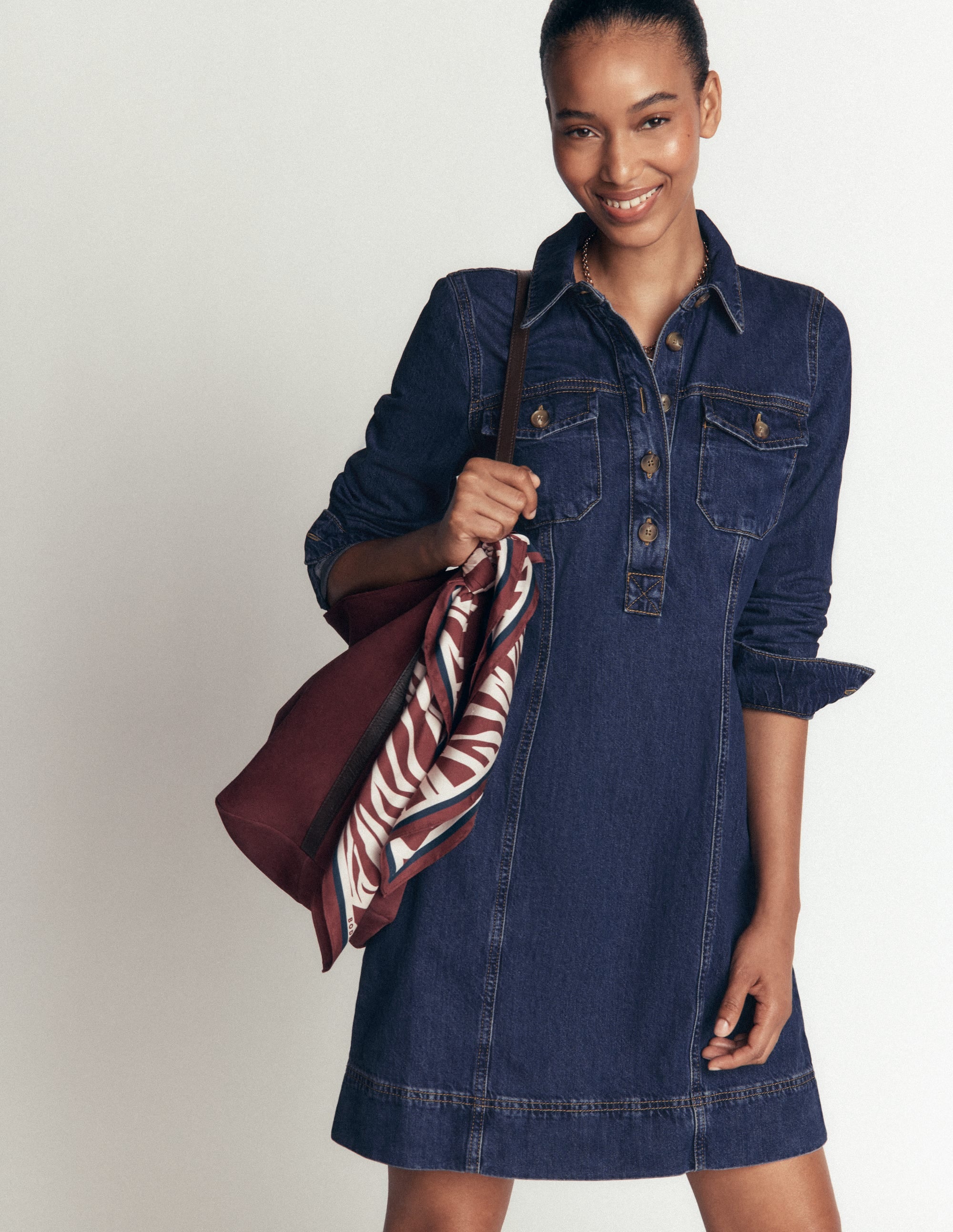 Fleur Denim Short Dress-Mid Vintage Denim - Image 1