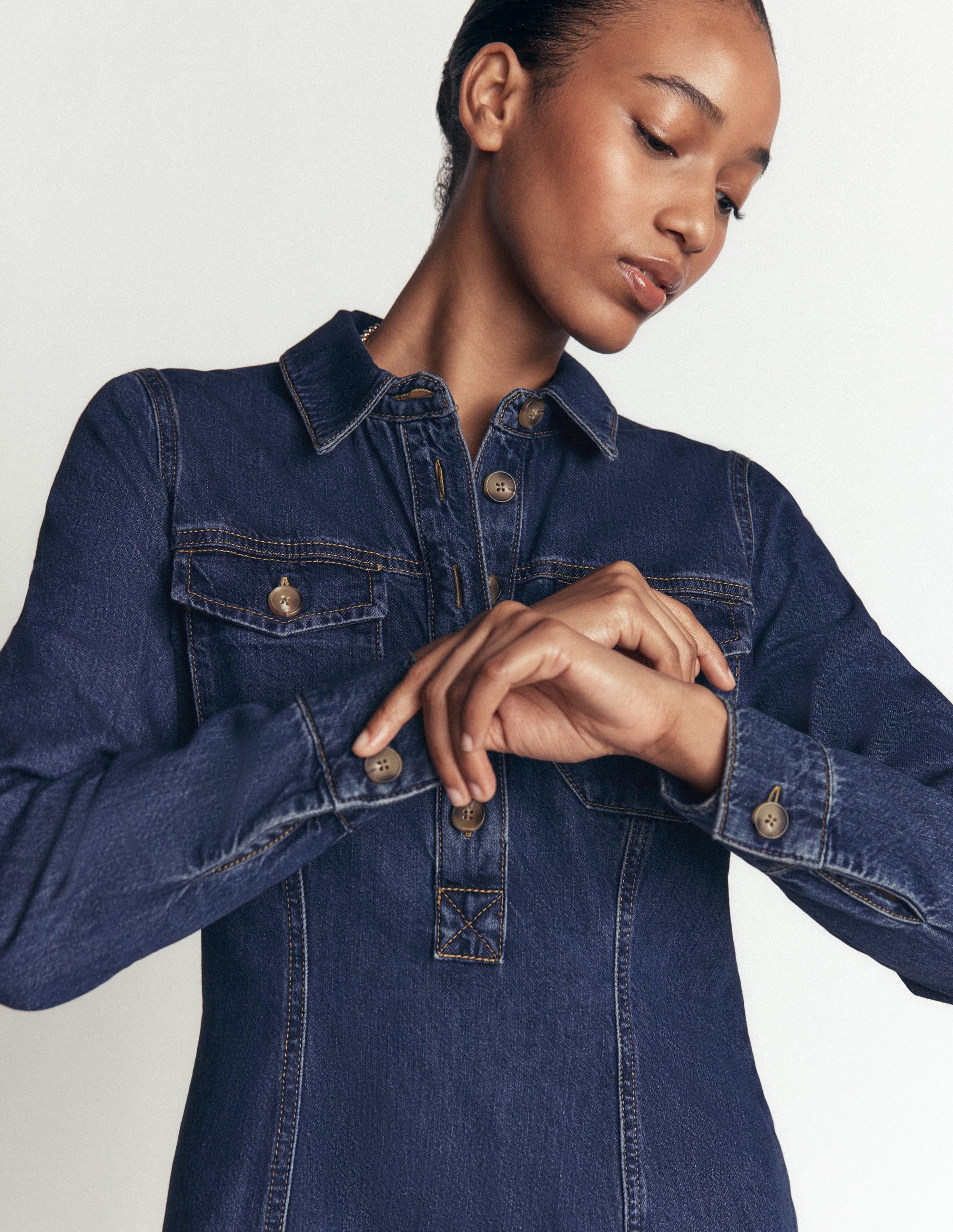 Fleur Denim Short Dress-Mid Vintage Denim - Image 2