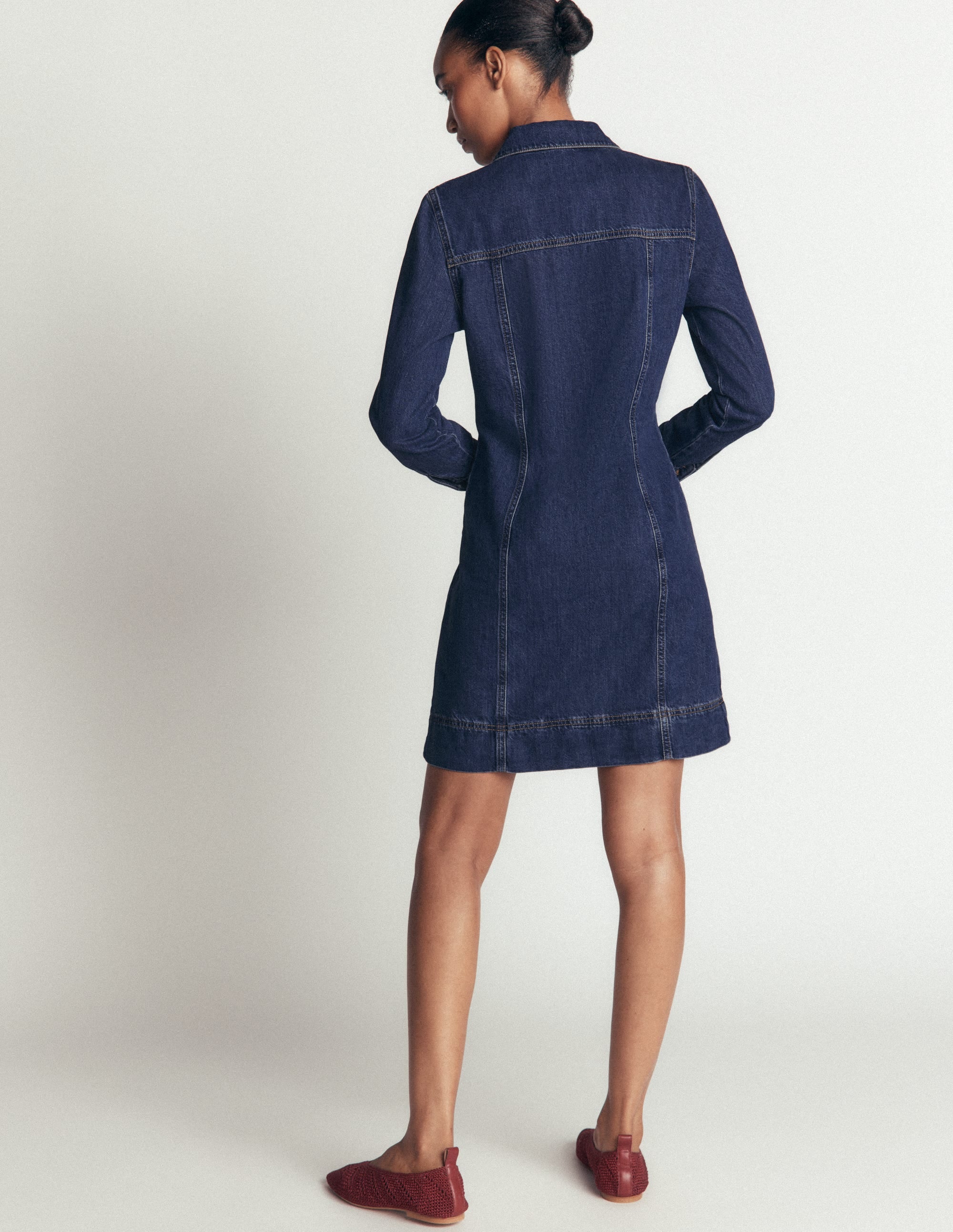Fleur Denim Short Dress-Mid Vintage Denim - Image 3