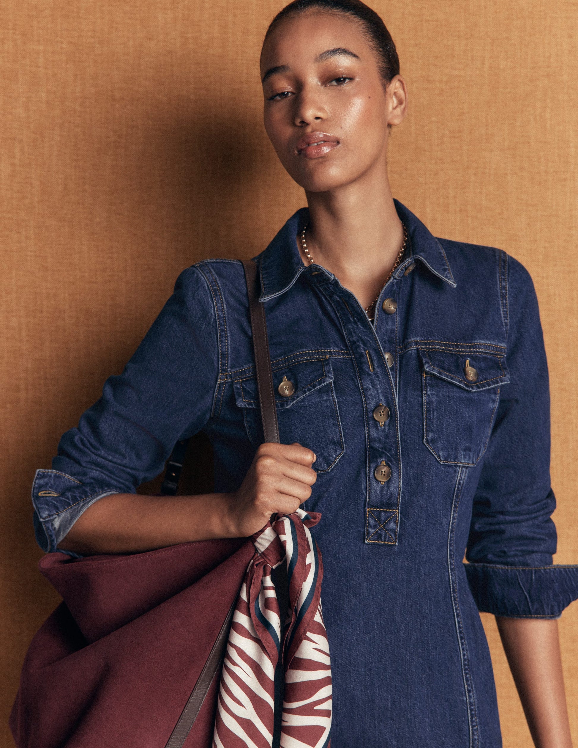Fleur Denim Short Dress-Mid Vintage Denim-6