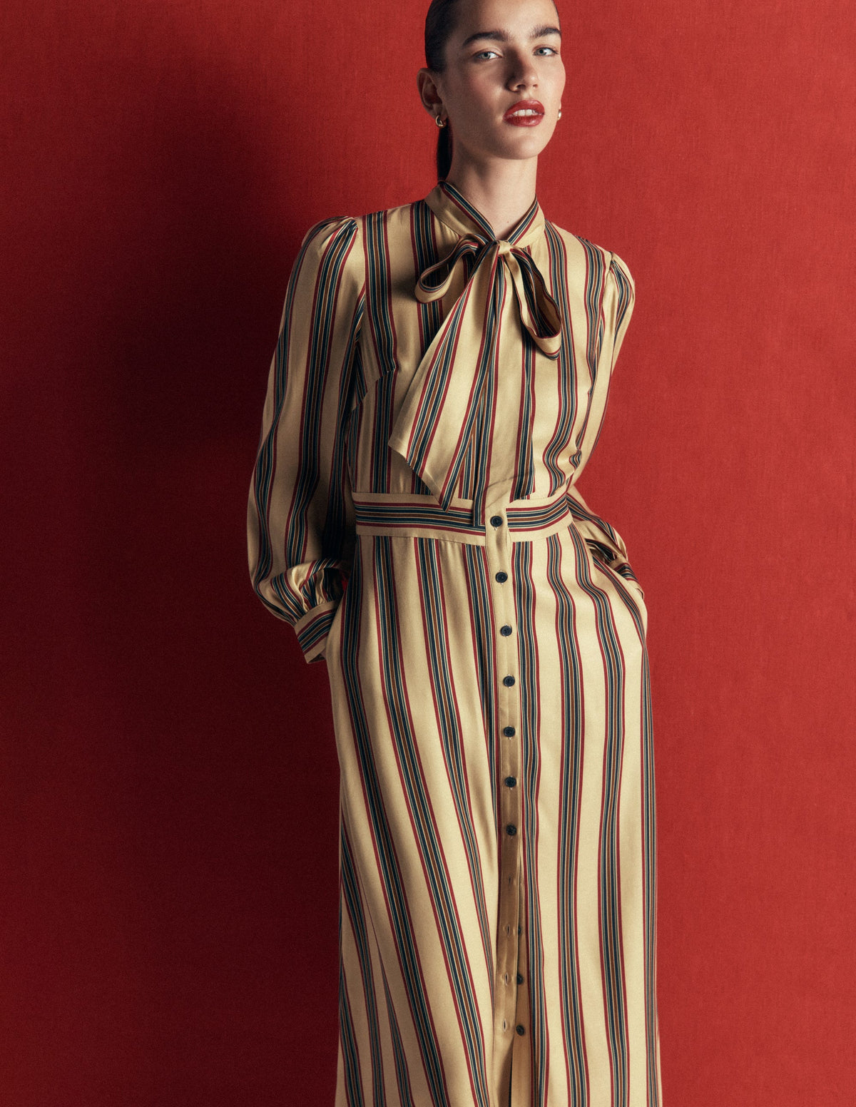 Bow Detail Shirt Dress-Multi, Collegic Stripe-2
