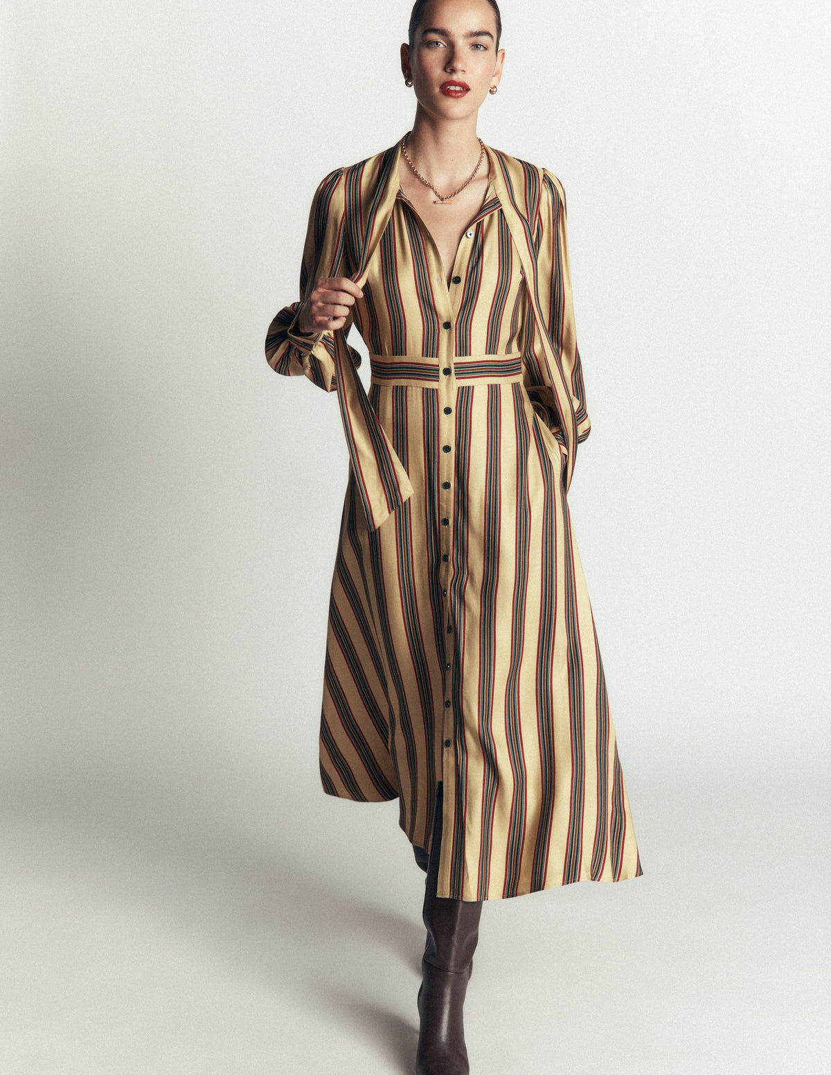 Bow Detail Shirt Dress-Multi, Collegic Stripe - Image 5