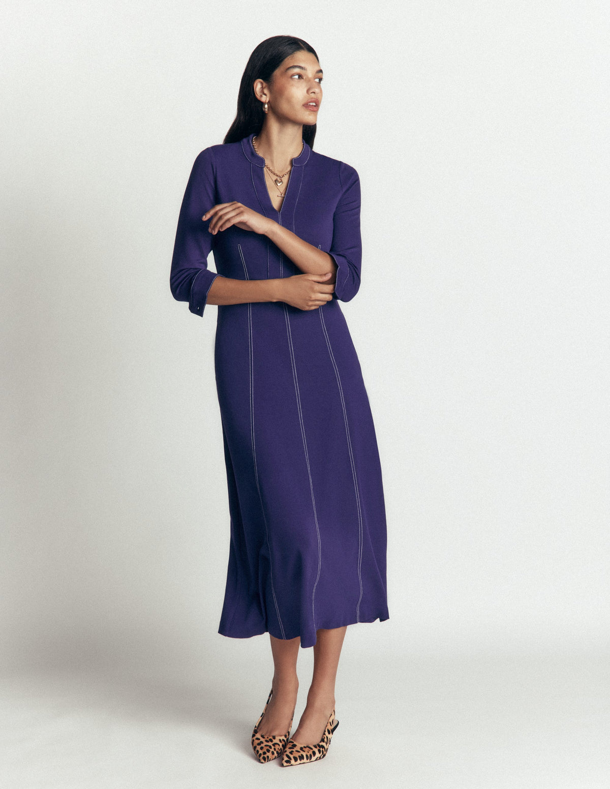 Alex Ponte Contrast Midi Dress-Zodiac Purple - Image 1