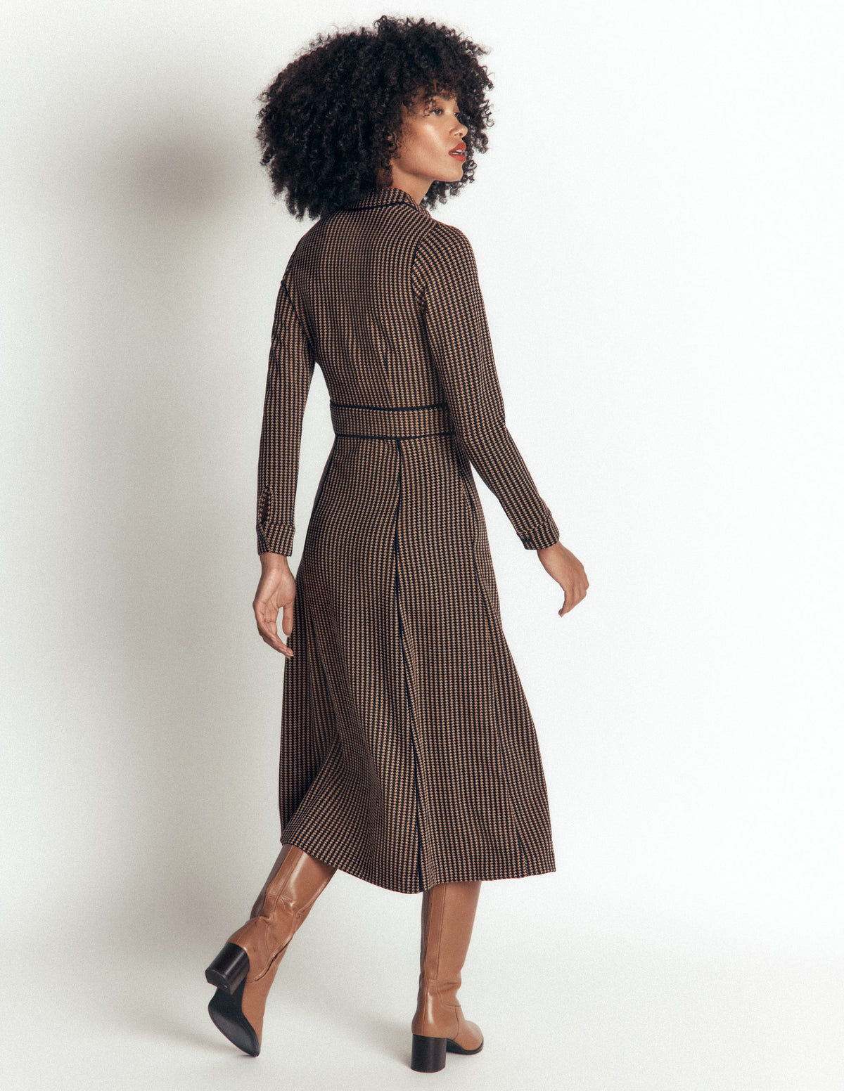Alex Ponte Contrast Midi Dress-Navy/Camel Texture-4