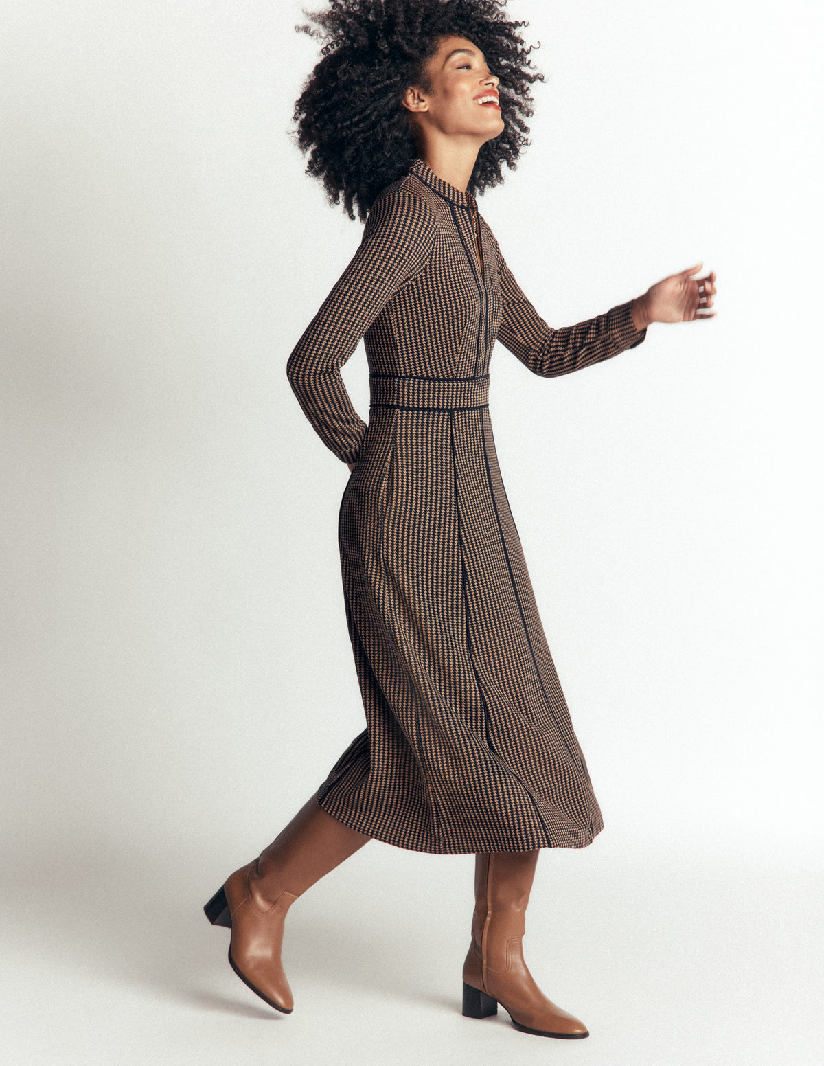 Alex Ponte Contrast Midi Dress-Navy/Camel Texture-5